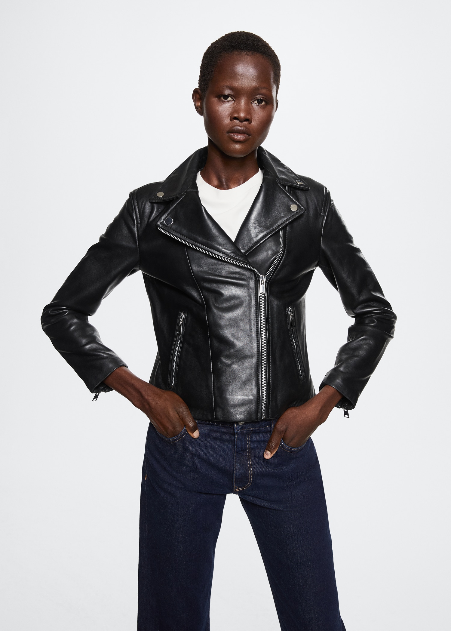 Blouson biker en cuir Femme MANGO France (La Réunion)