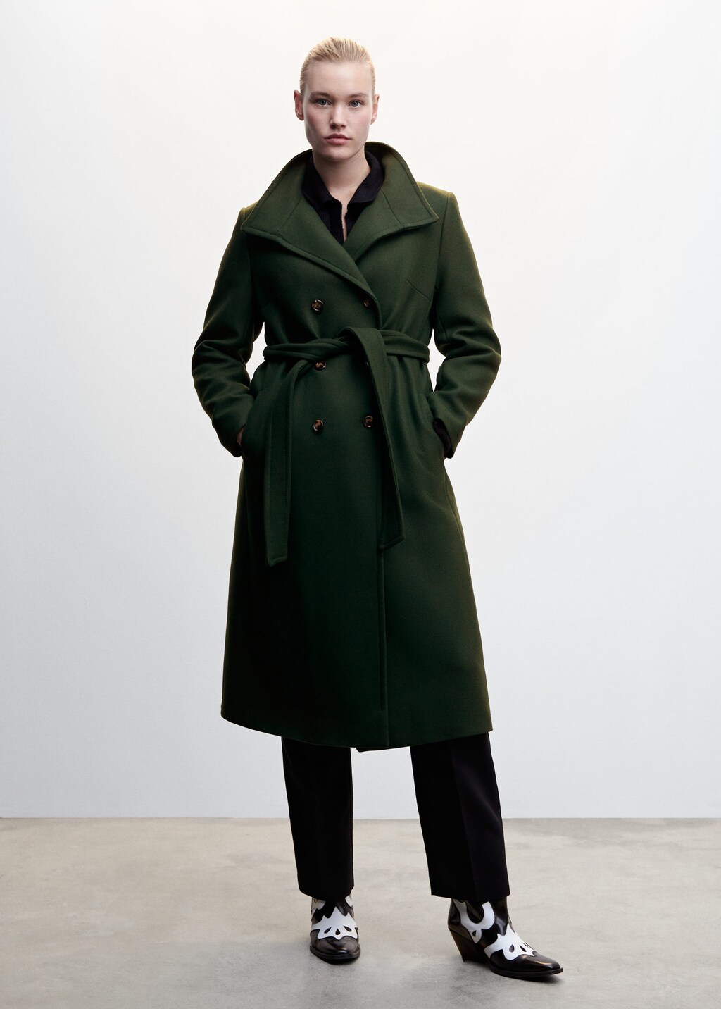Woollen coat with belt MANGO