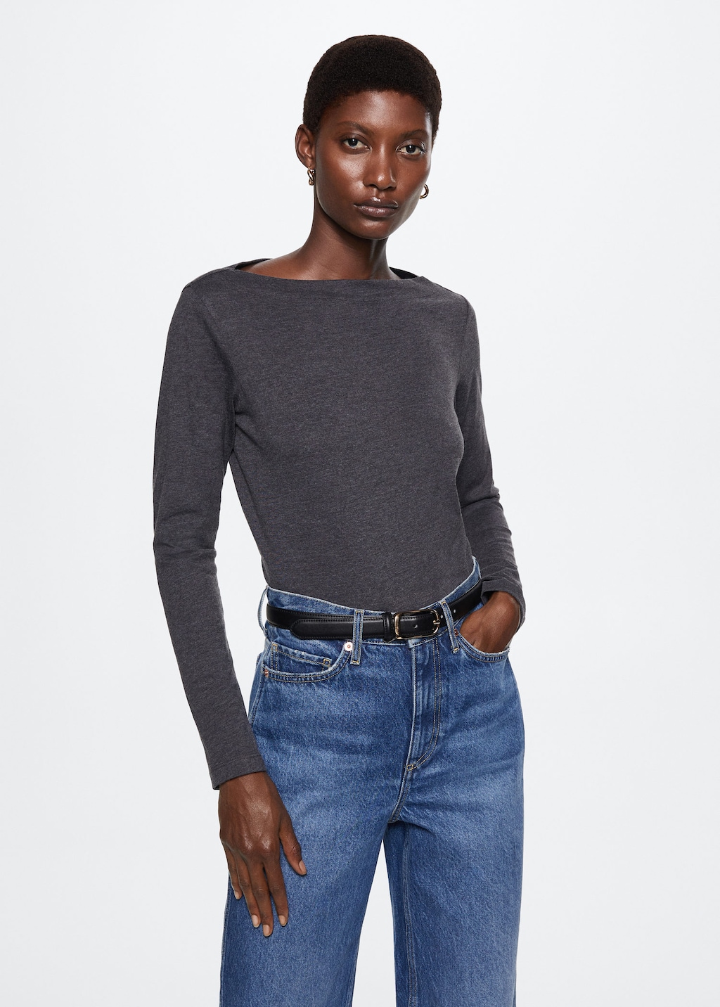 Cotton boat neck t shirt MANGO