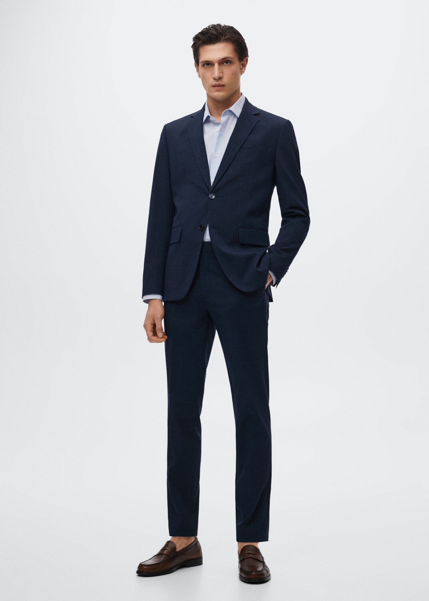 Koszula garniturowa slim fit w prążki - Plan ogólny