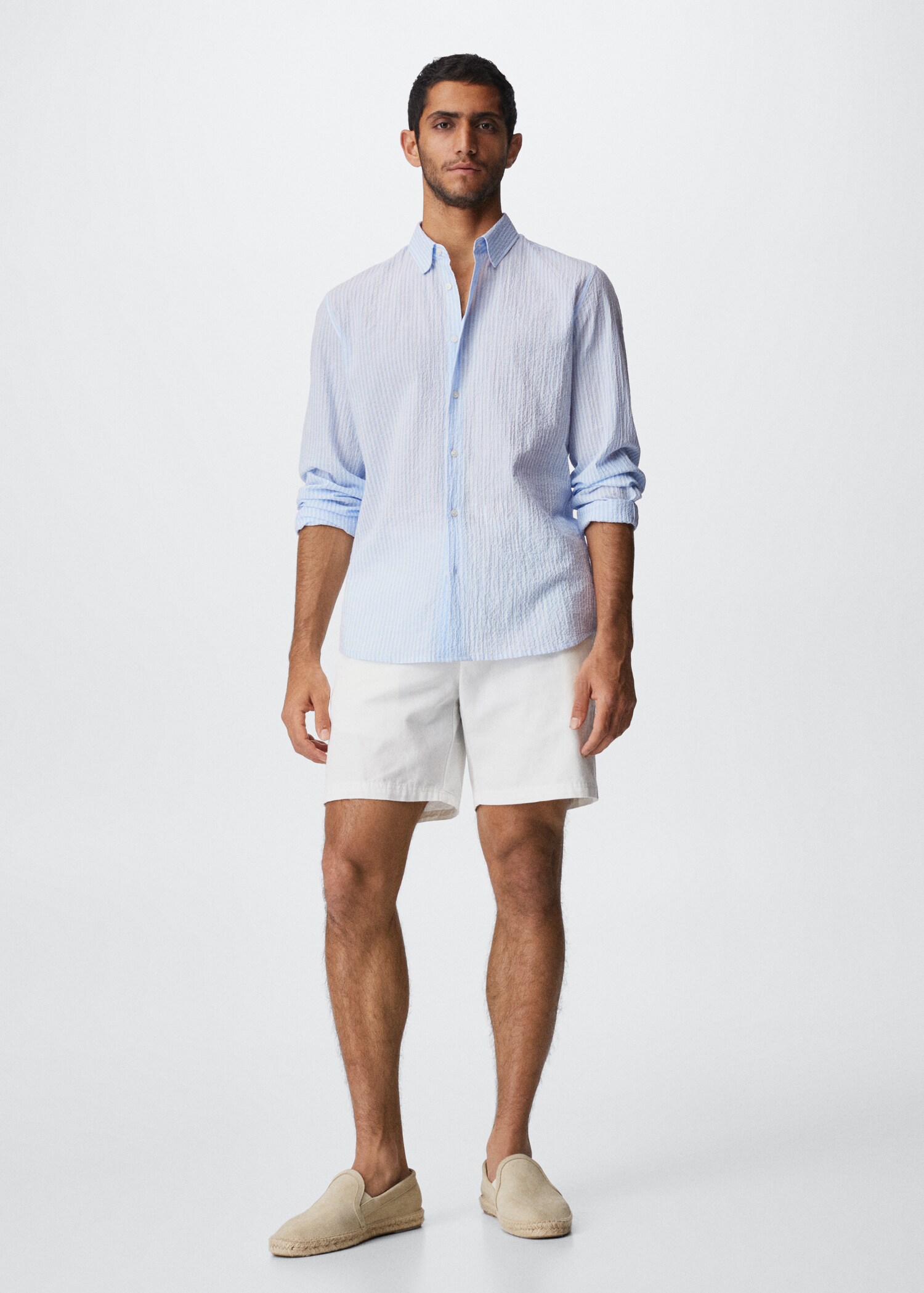 Slim-fit cotton seersucker shirt - General plane