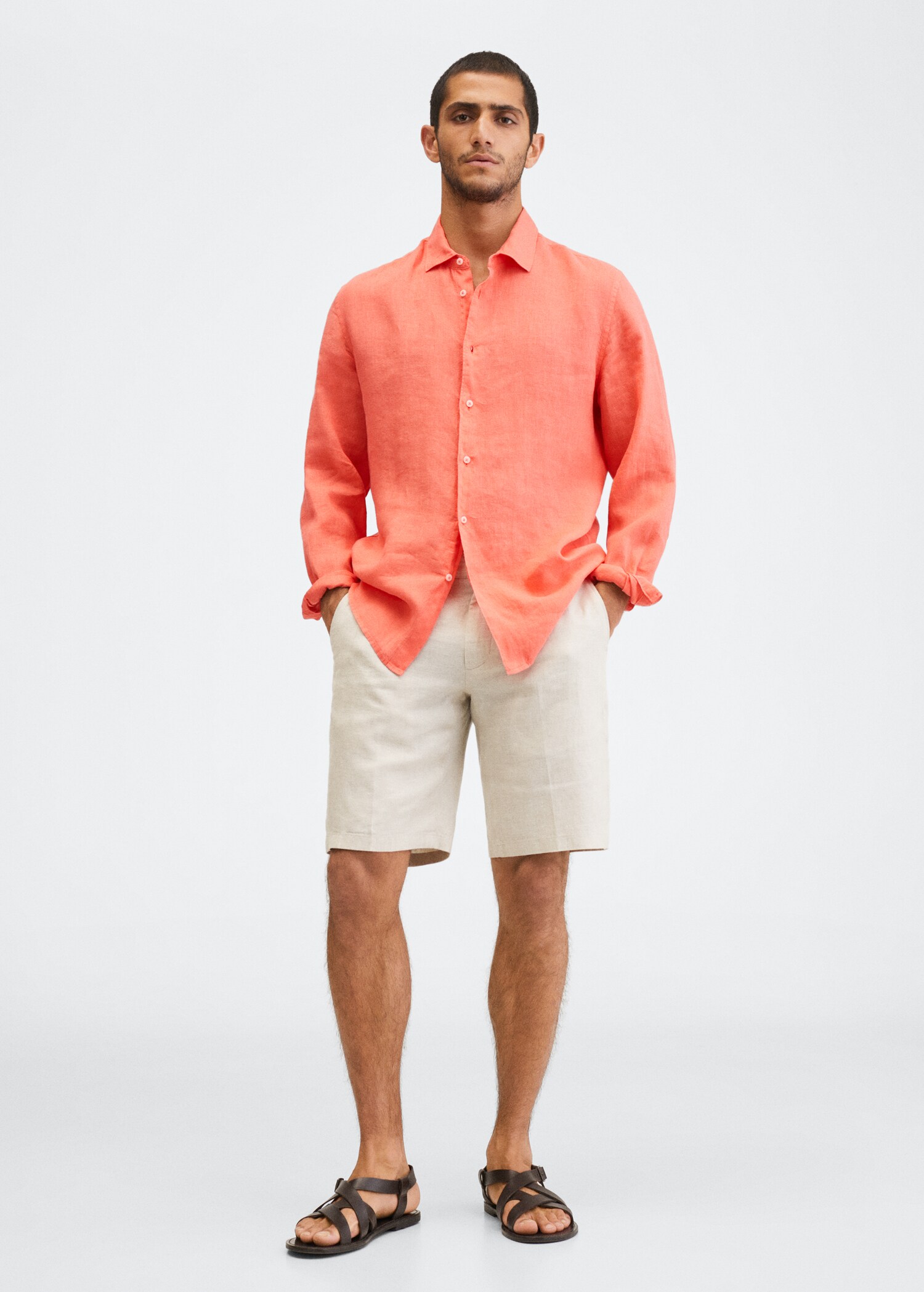 Regular-fit 100% linen shirt - General plane
