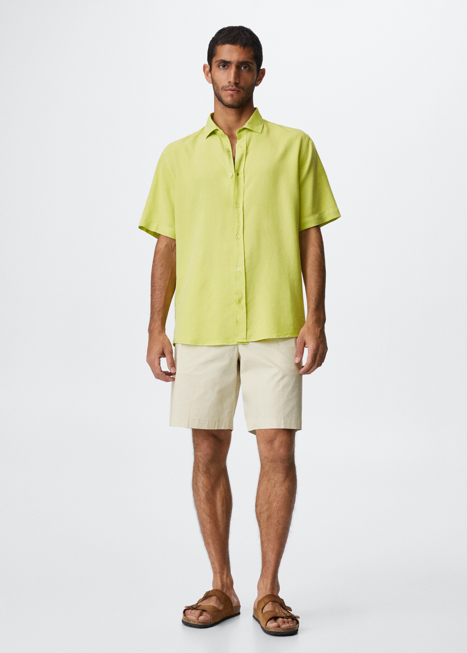 Cotton pleated Bermuda shorts - General plane