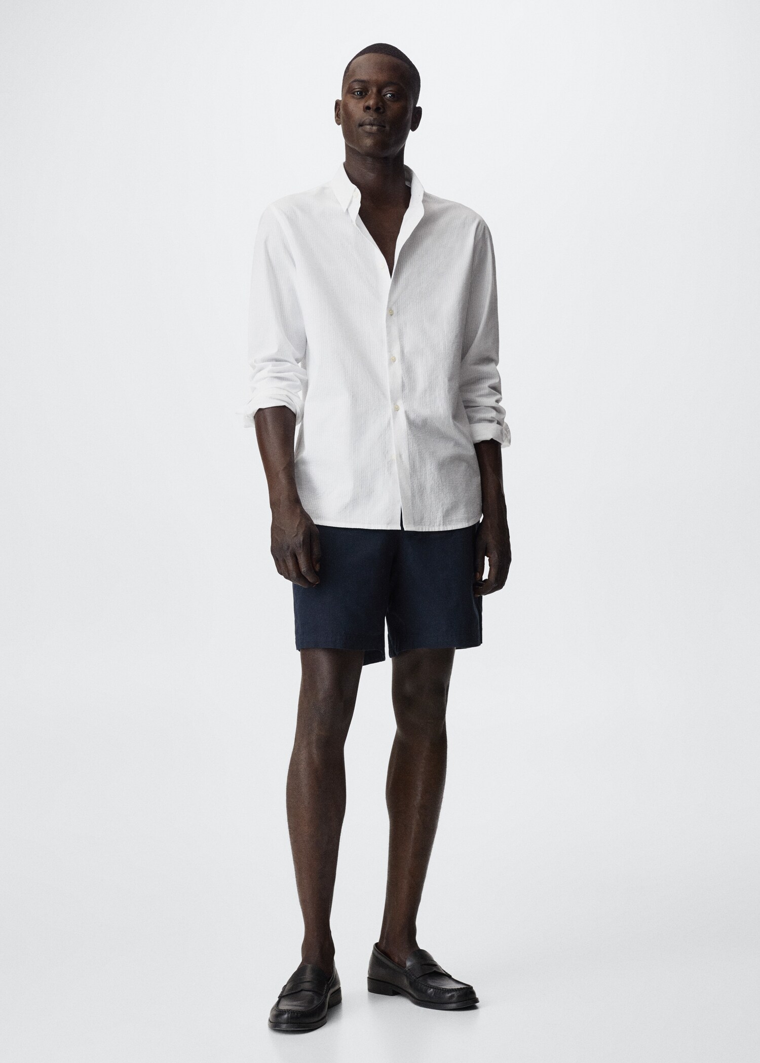 Slim-fit cotton seersucker shirt - General plane