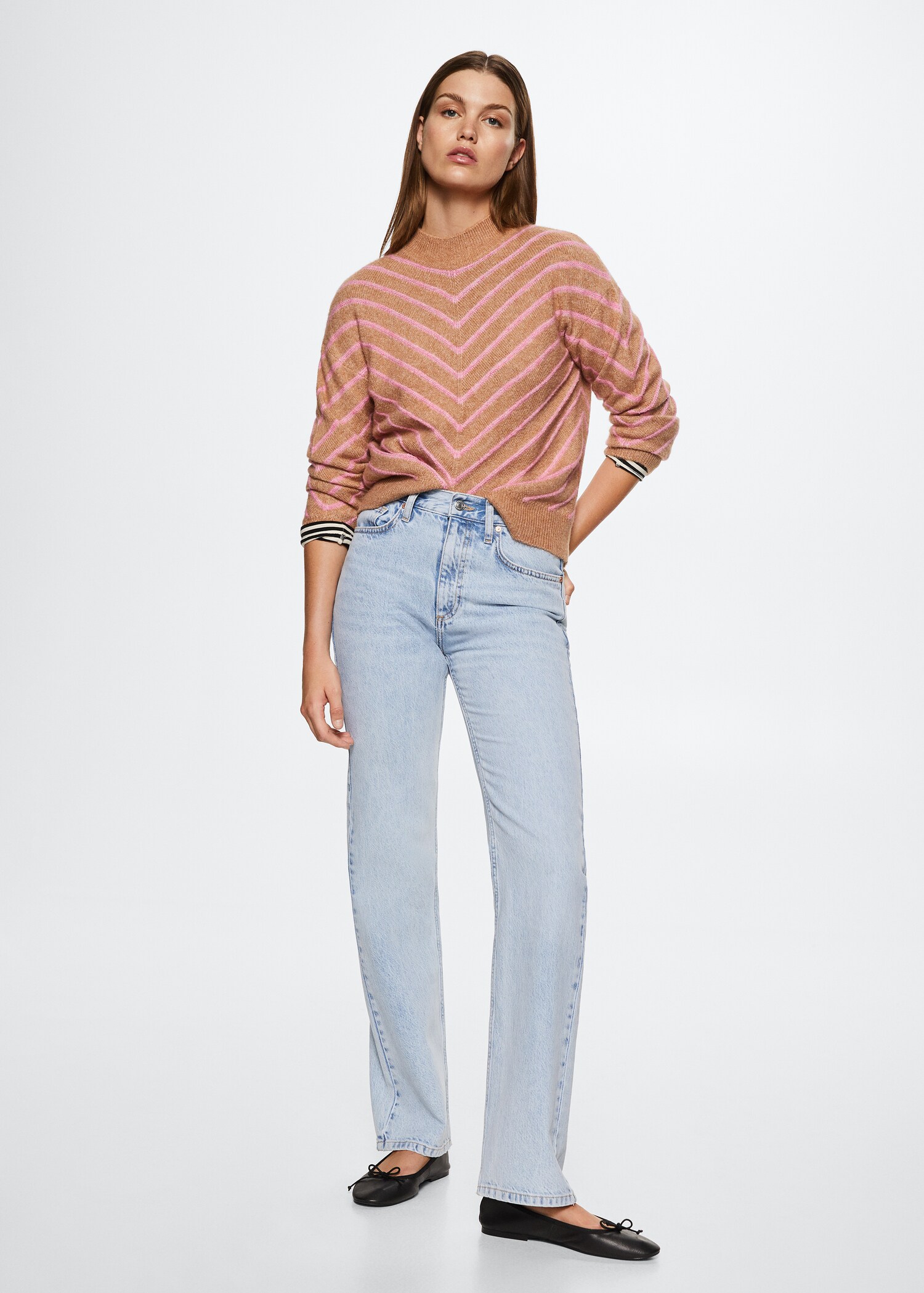 Stripe-print sweater with Perkins neck - General plane