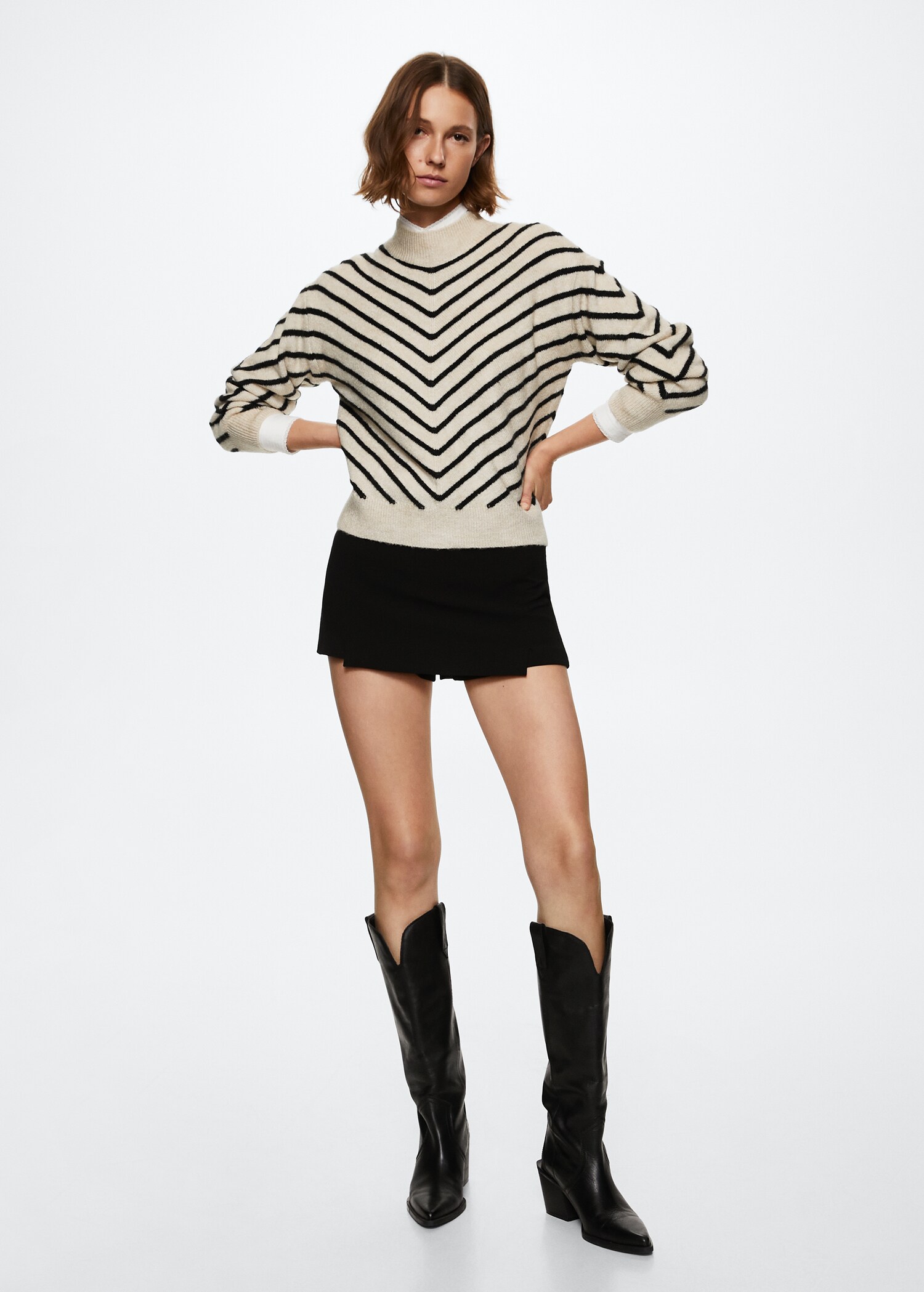 Stripe-print sweater with Perkins neck - General plane