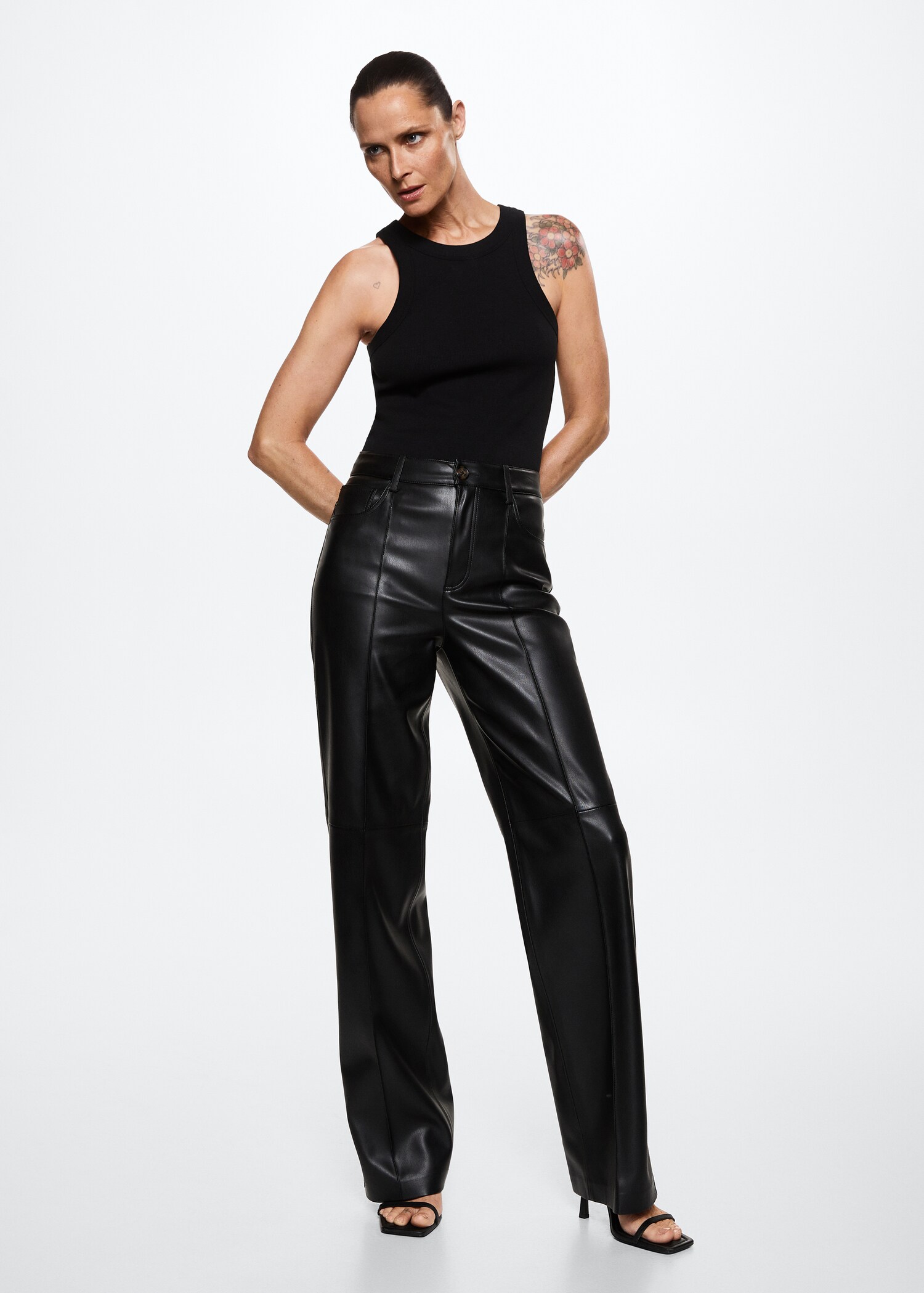 Leather effect high waist pant - General plane
