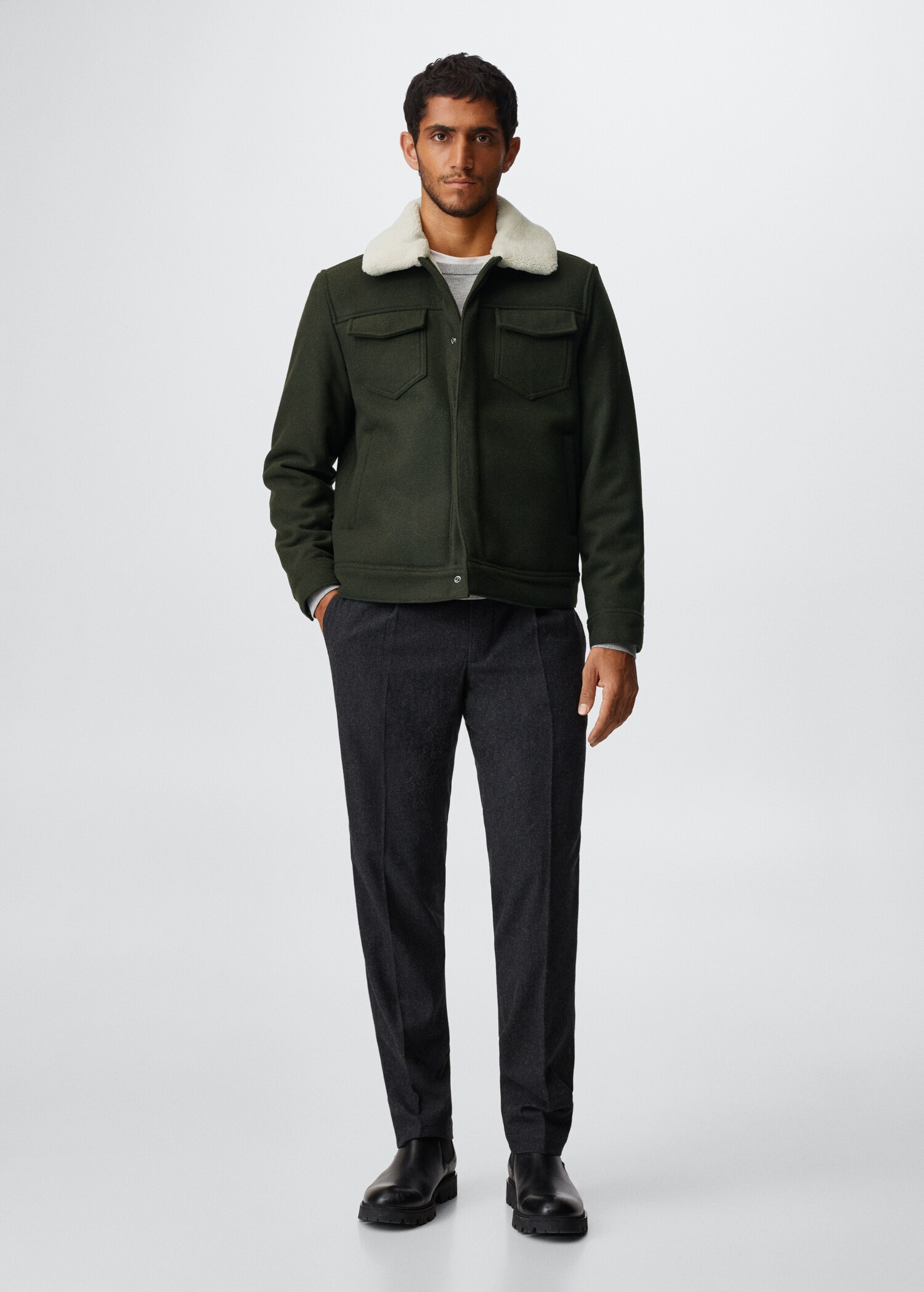 Faux-shearling collar wool jacket - General plane
