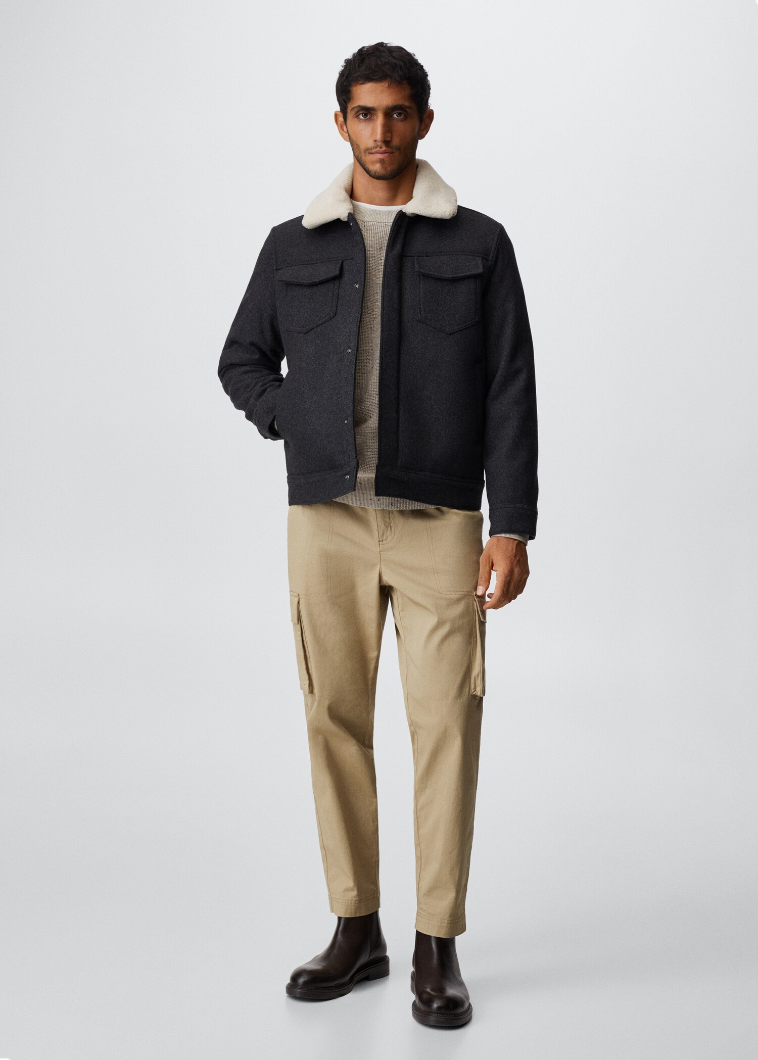 Faux-shearling collar wool jacket - General plane