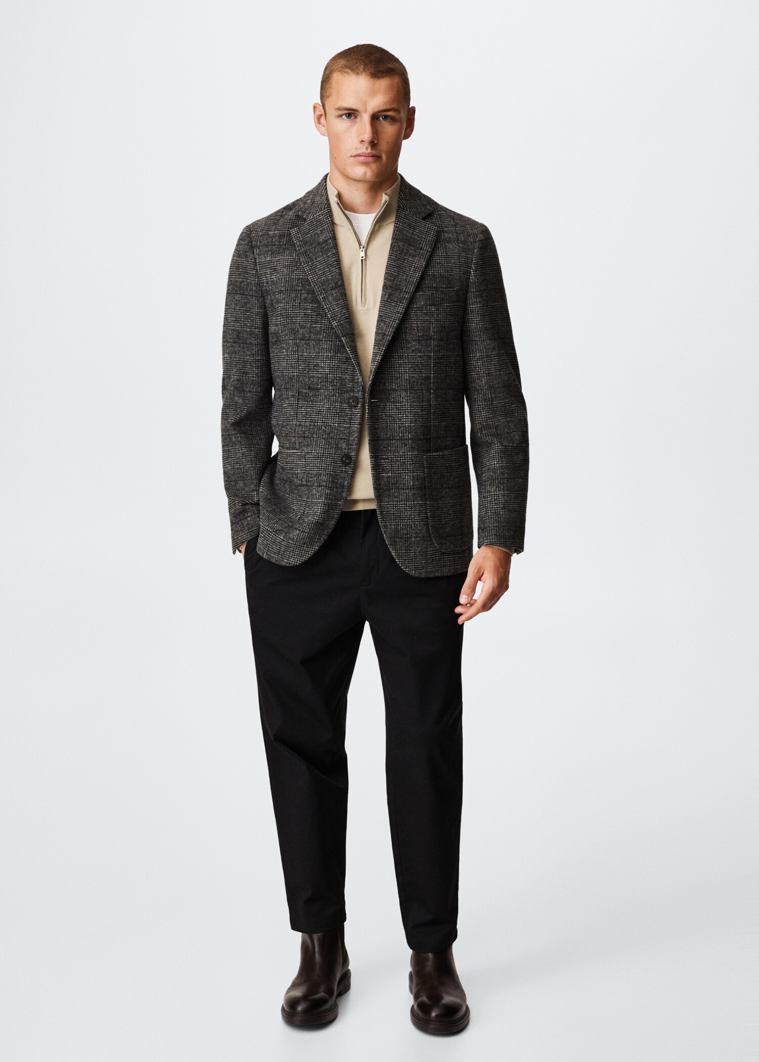 Prince of Wales wool-blend blazer - General plane