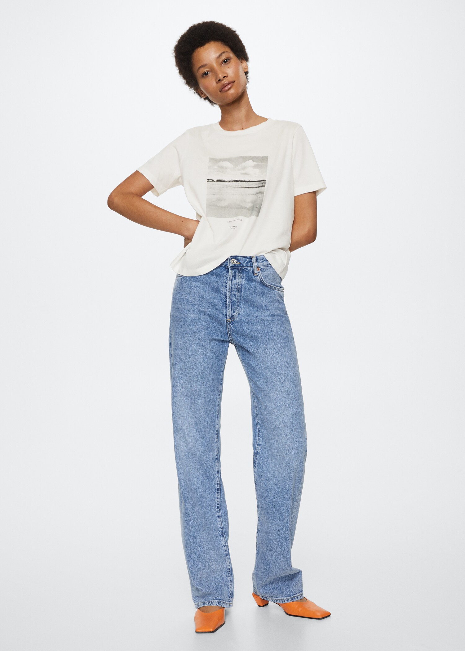 Katoenen T-shirt met boodschap - Overzichtstekening