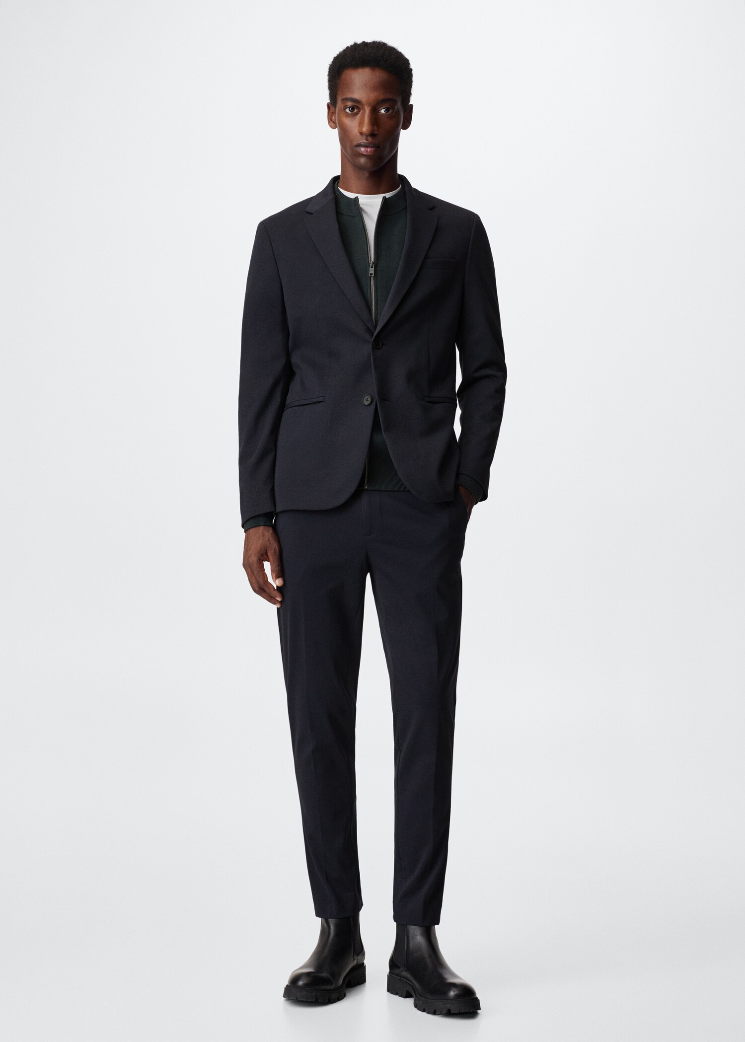 Slim-fit cotton suit blazer - General plane