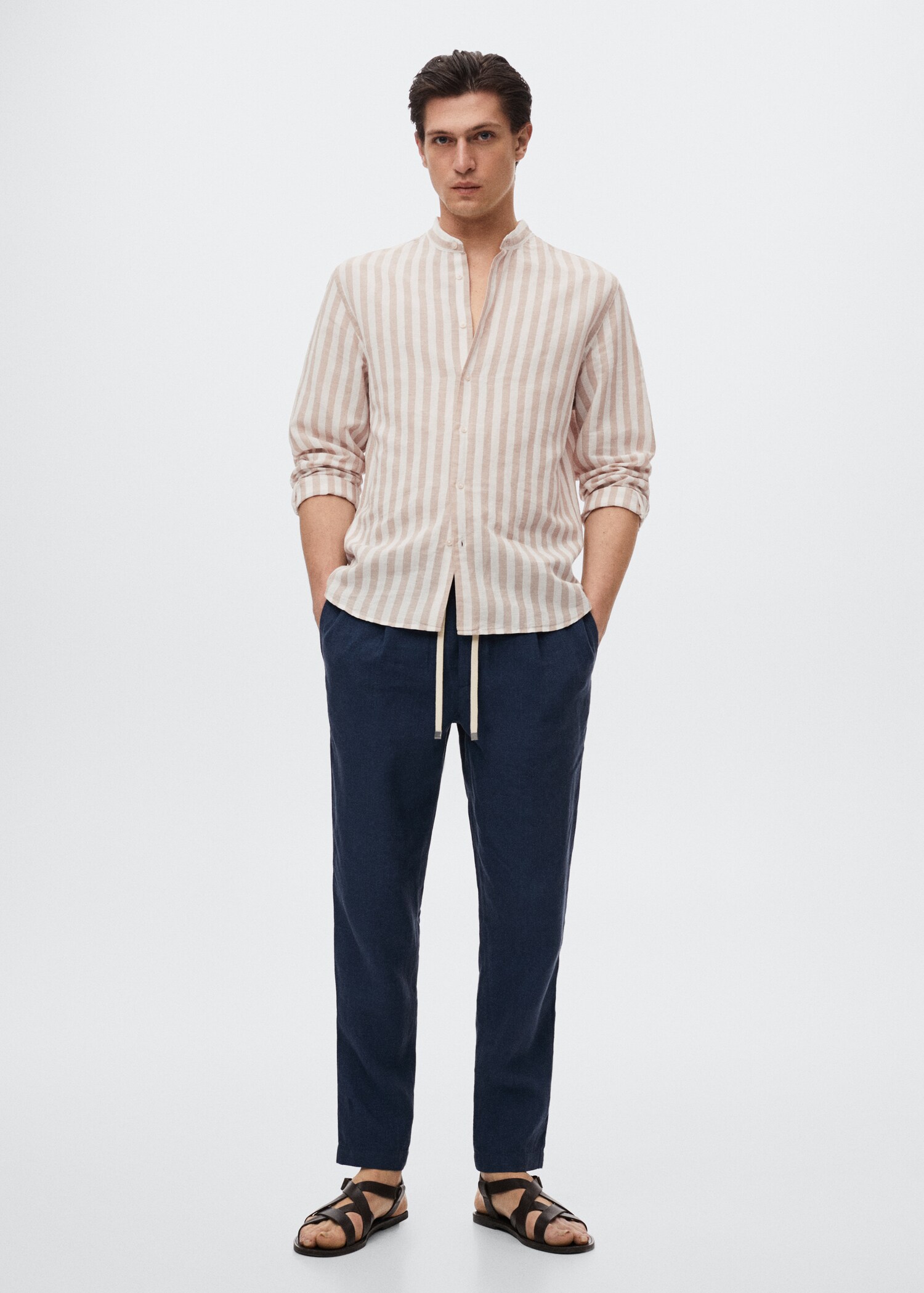Regular-fit striped linen shirt - General plane