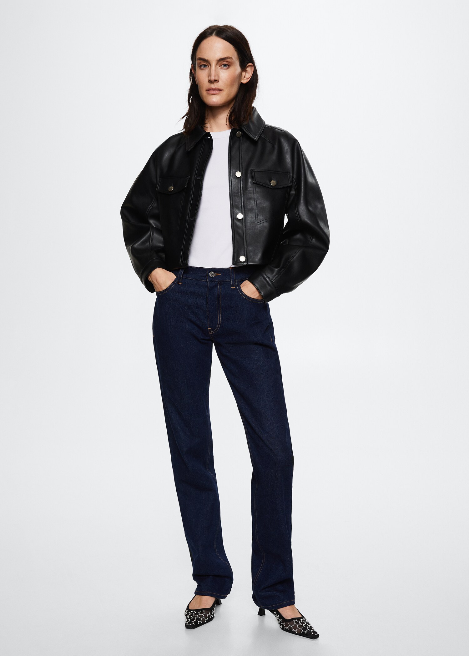 Short leather-effect jacket - General plane