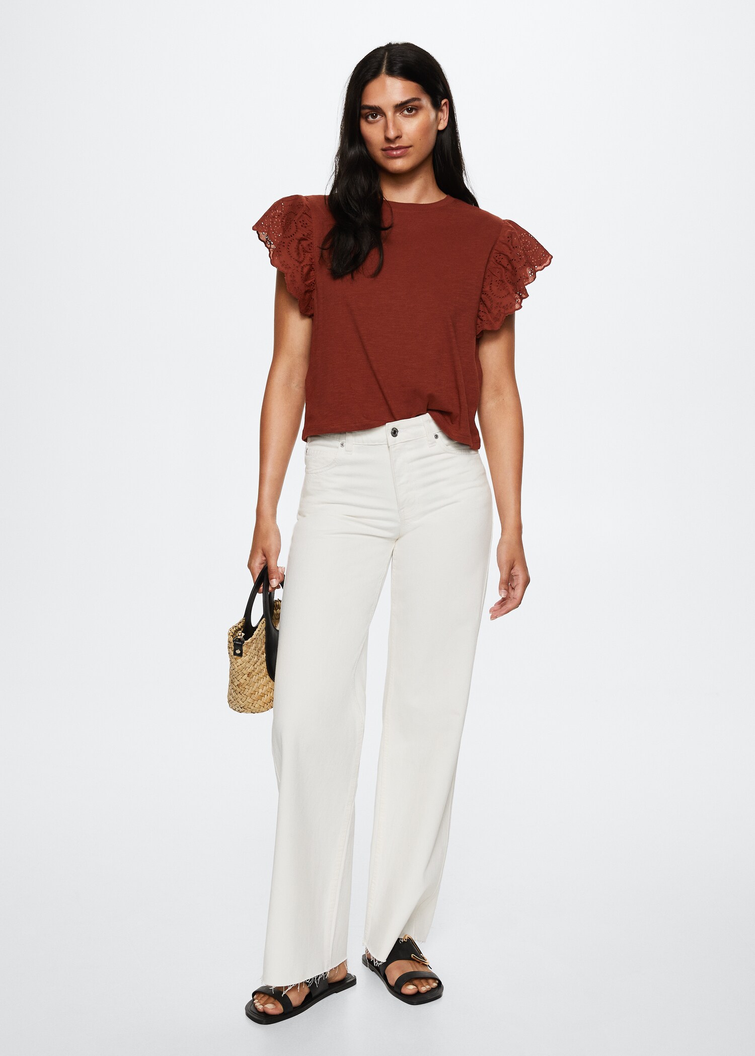 Cotton t-shirt with openwork detail - General plane