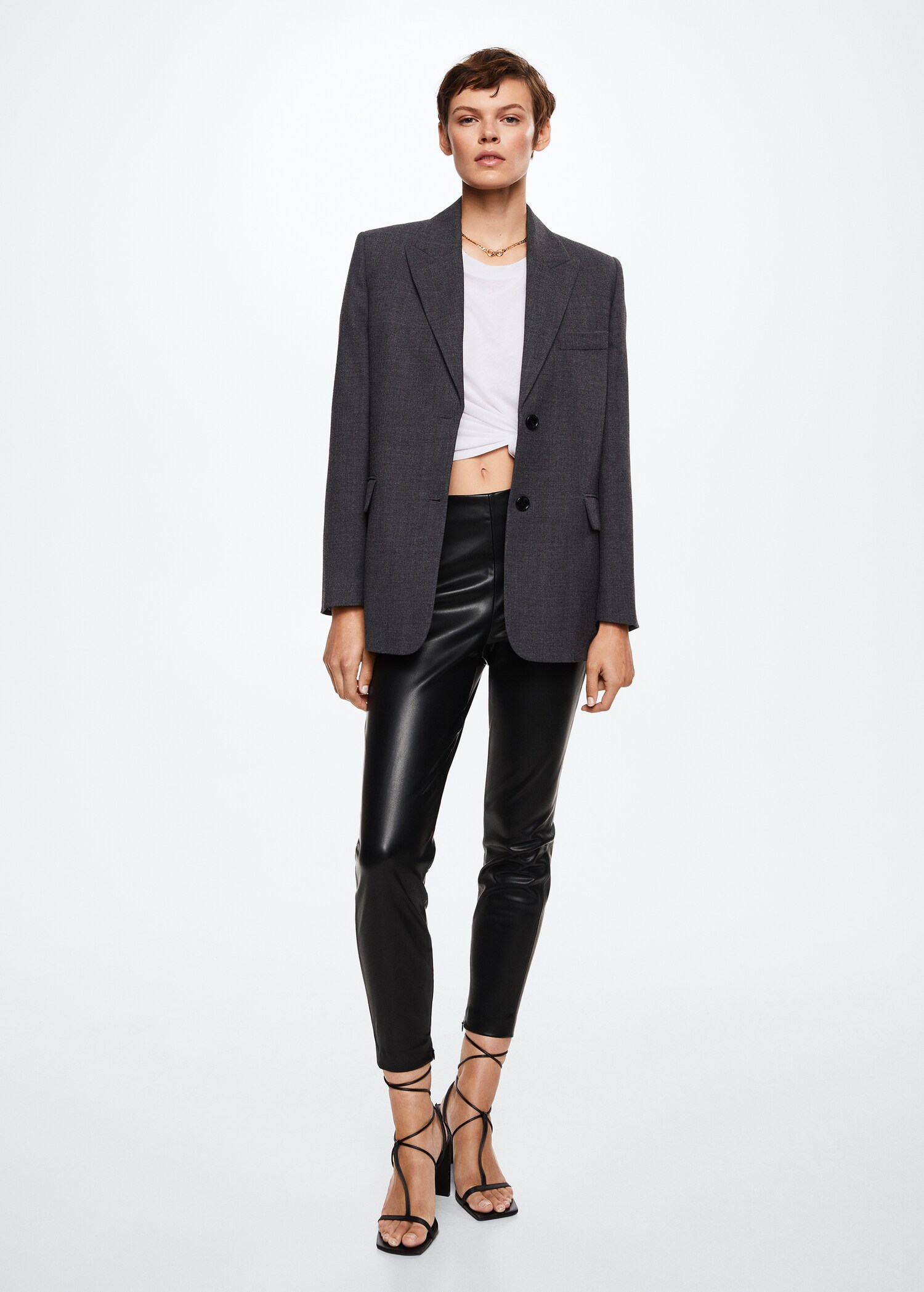 Leather-effect leggings with split hems - General plane