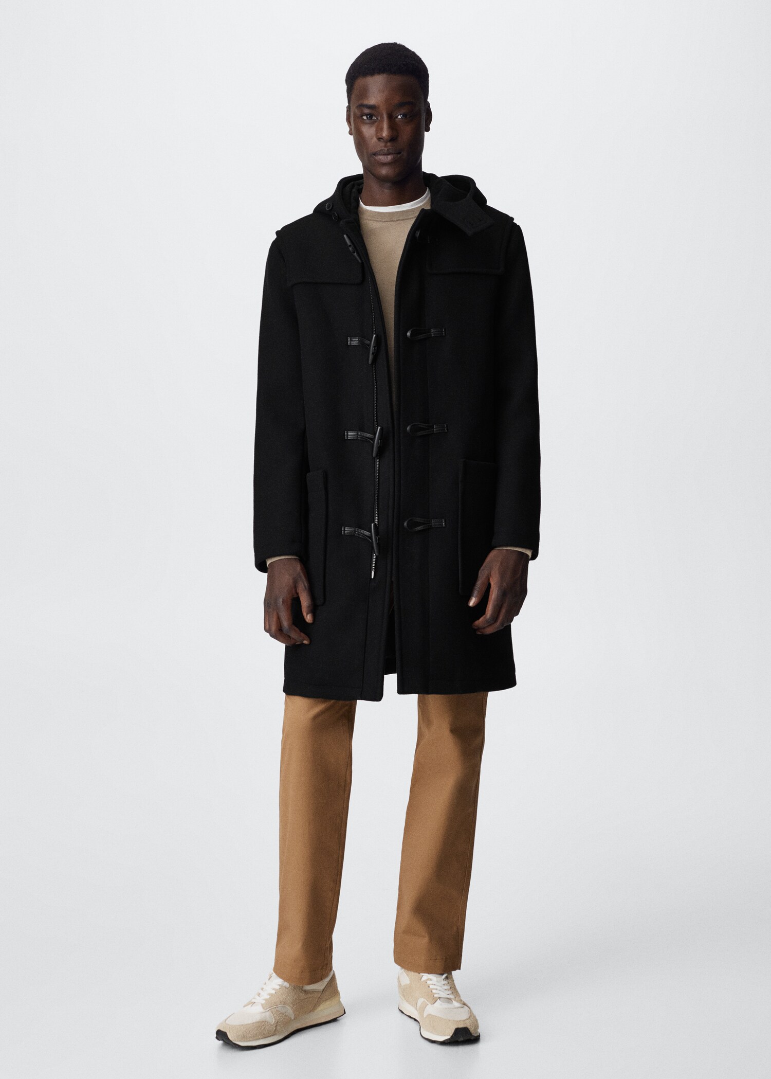 Recycled wool coat with hood - General plane