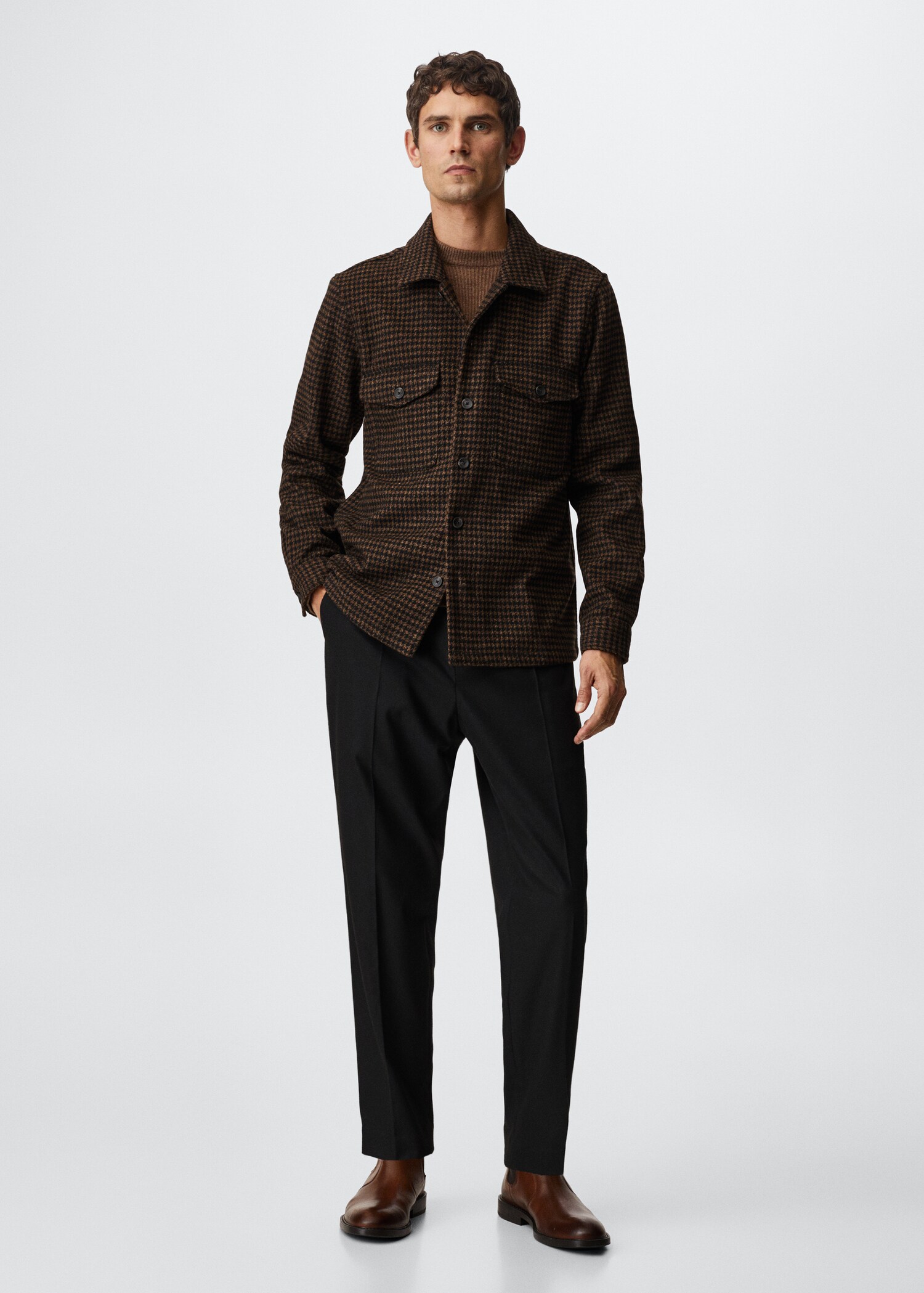 Houndstooth wool overshirt - General plane