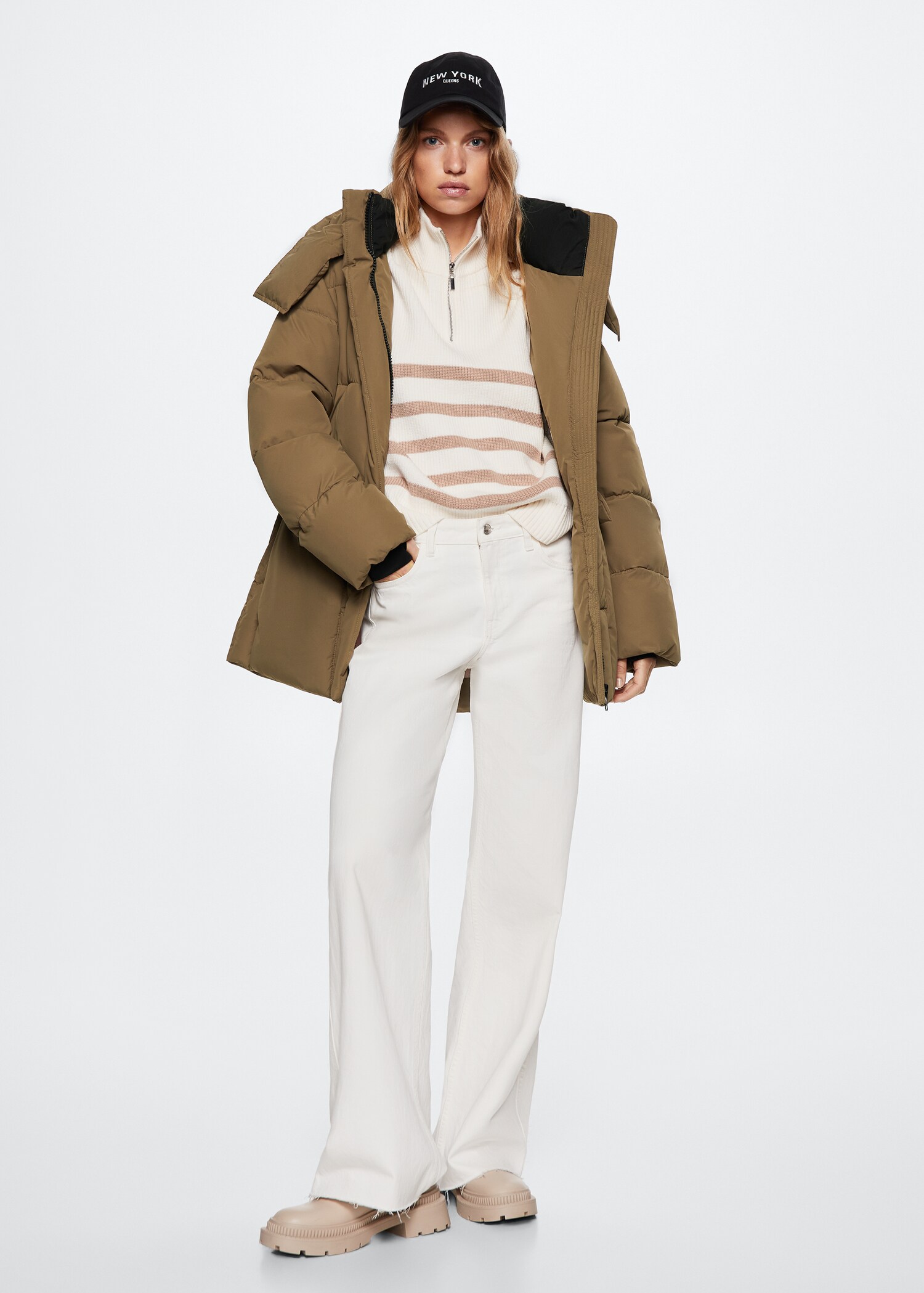 Detachable hood quilted coat - General plane