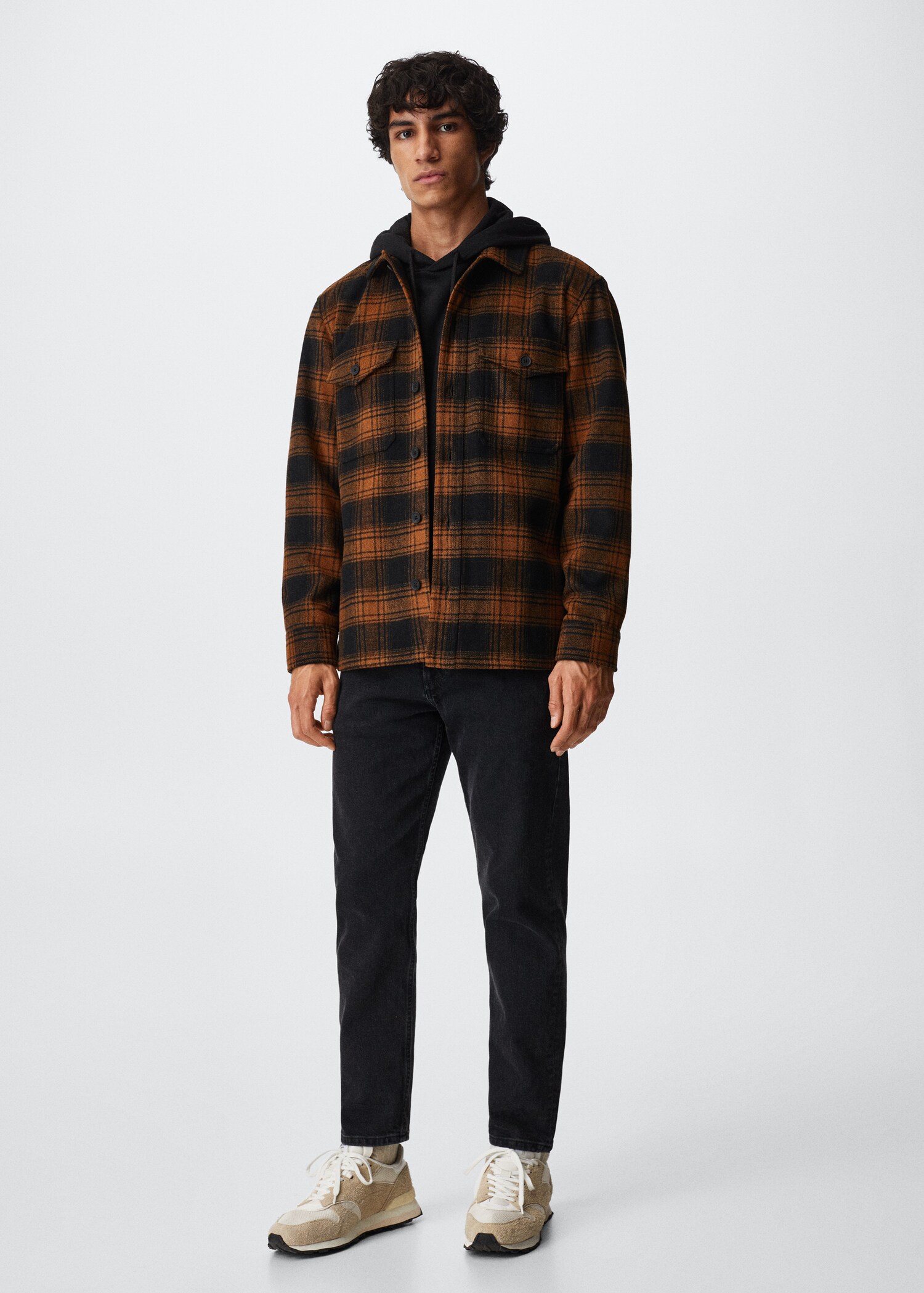 Check wool-blend overshirt - General plane
