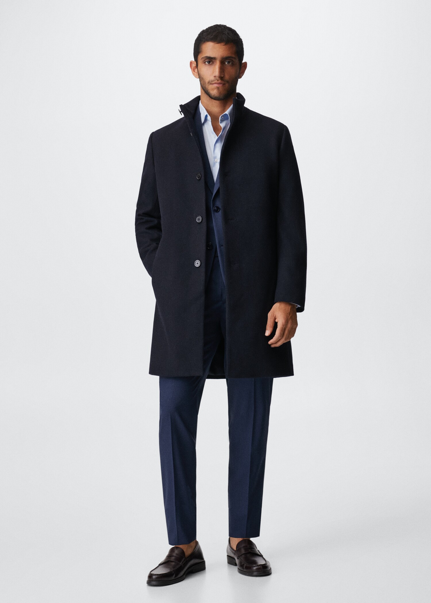 Wool funnel neck coat - General plane