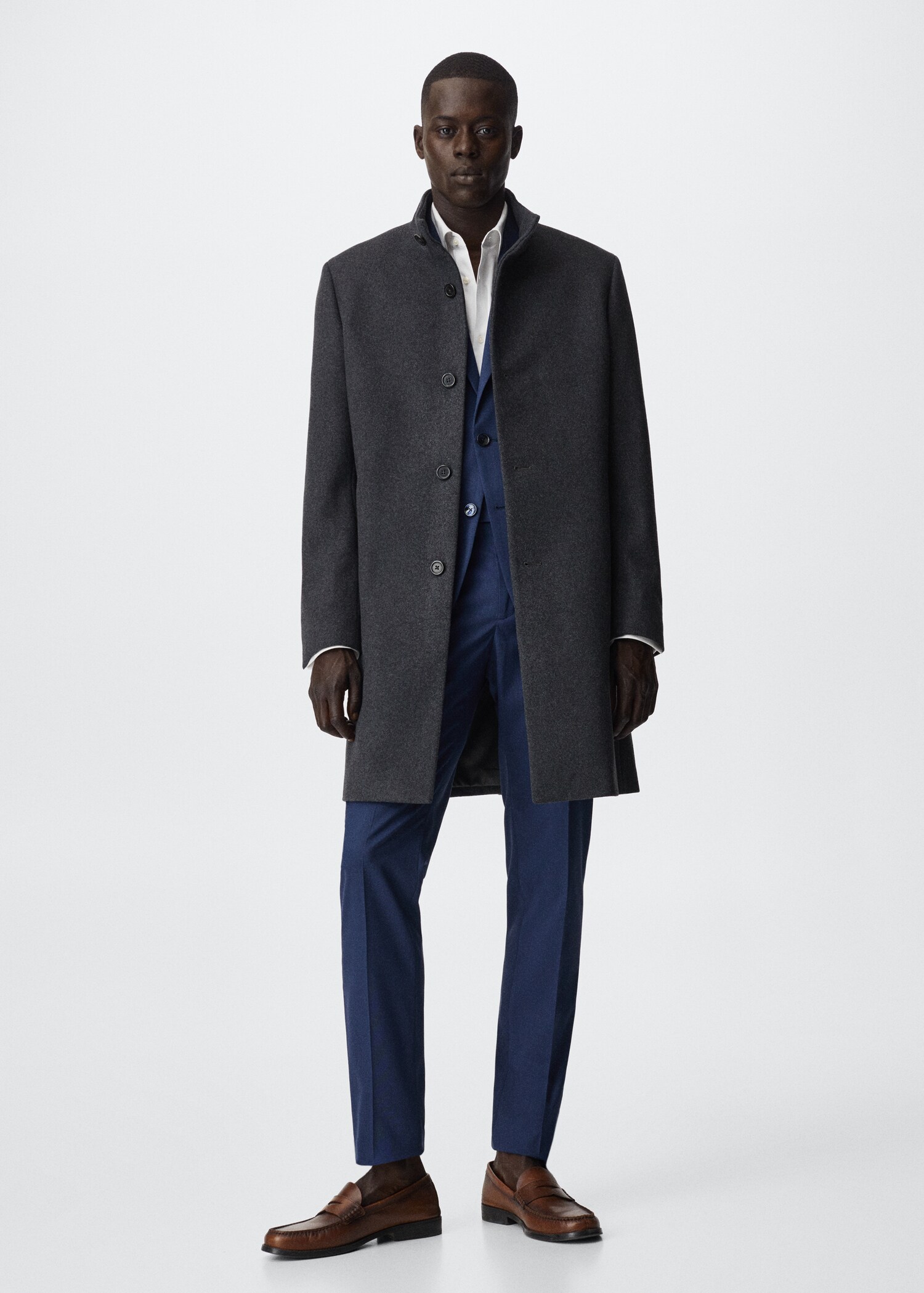 Wool funnel neck coat - General plane