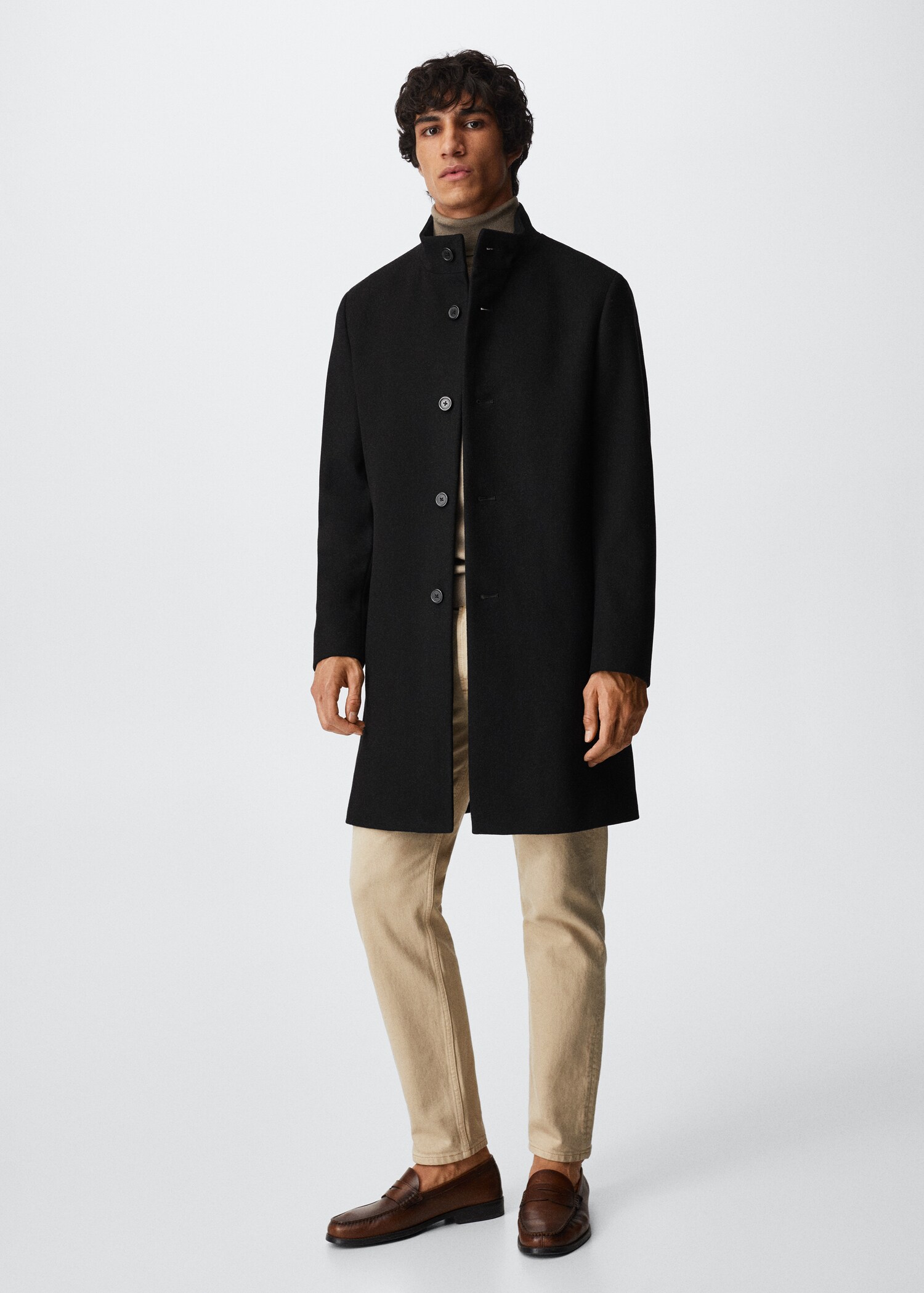 Wool funnel neck coat - General plane