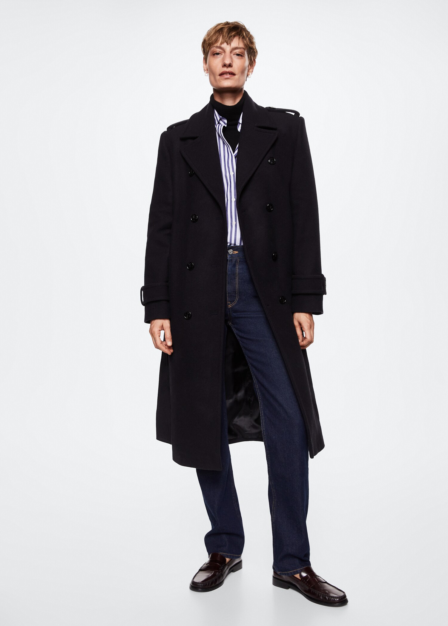 Oversized virgin wool trench coat - General plane