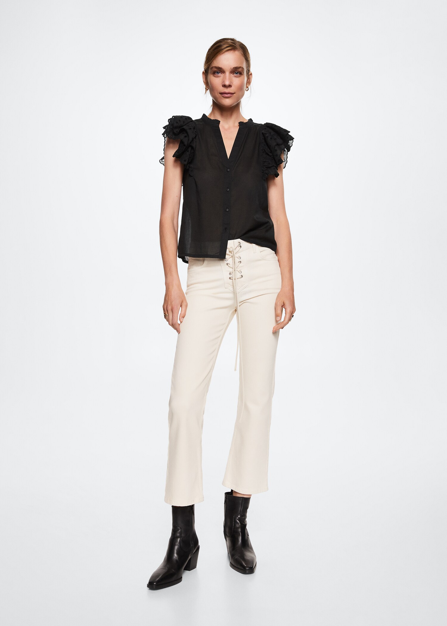 Cotton blouse with openwork details  - General plane