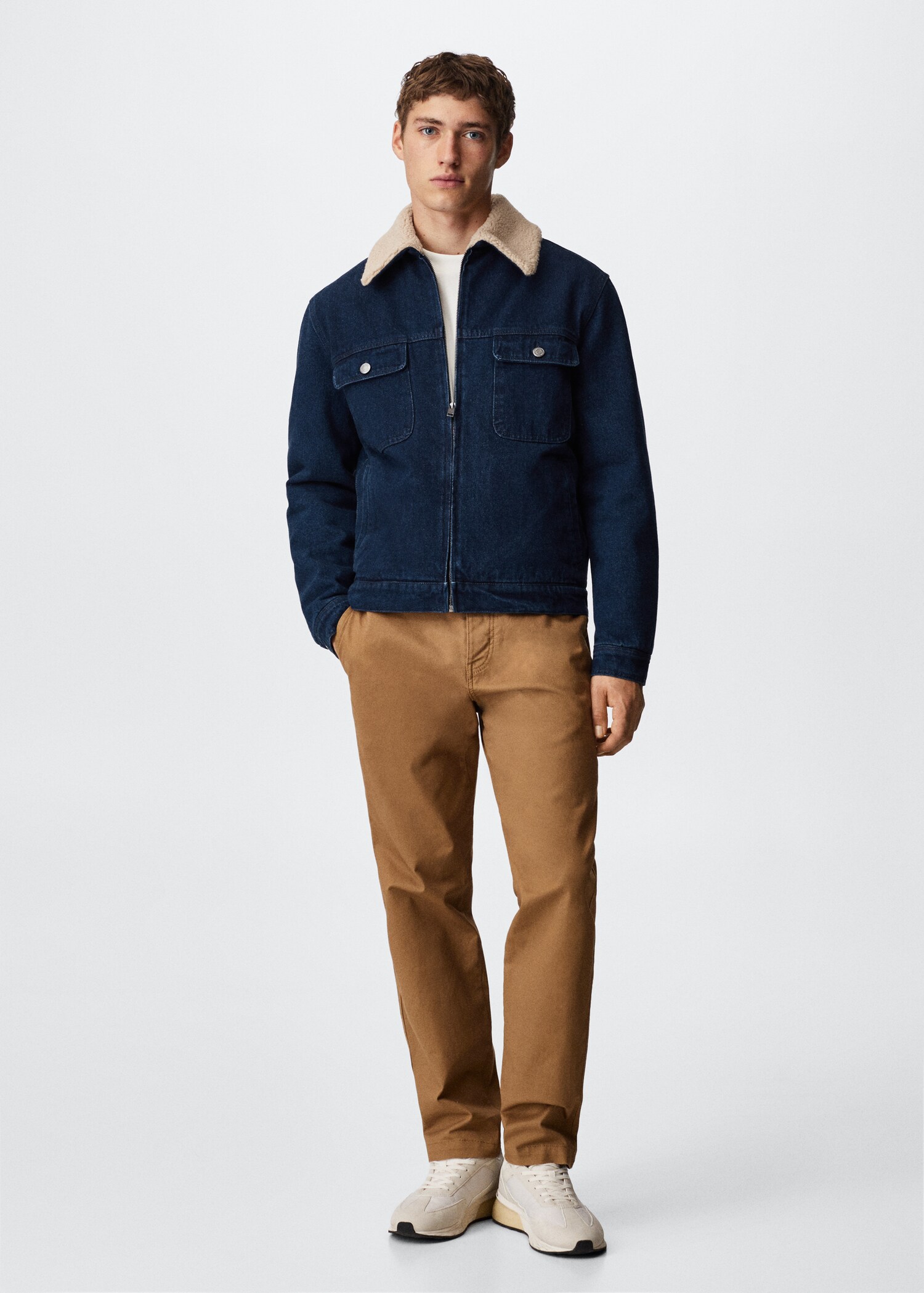 Denim jacket with shearling collar  - General plane