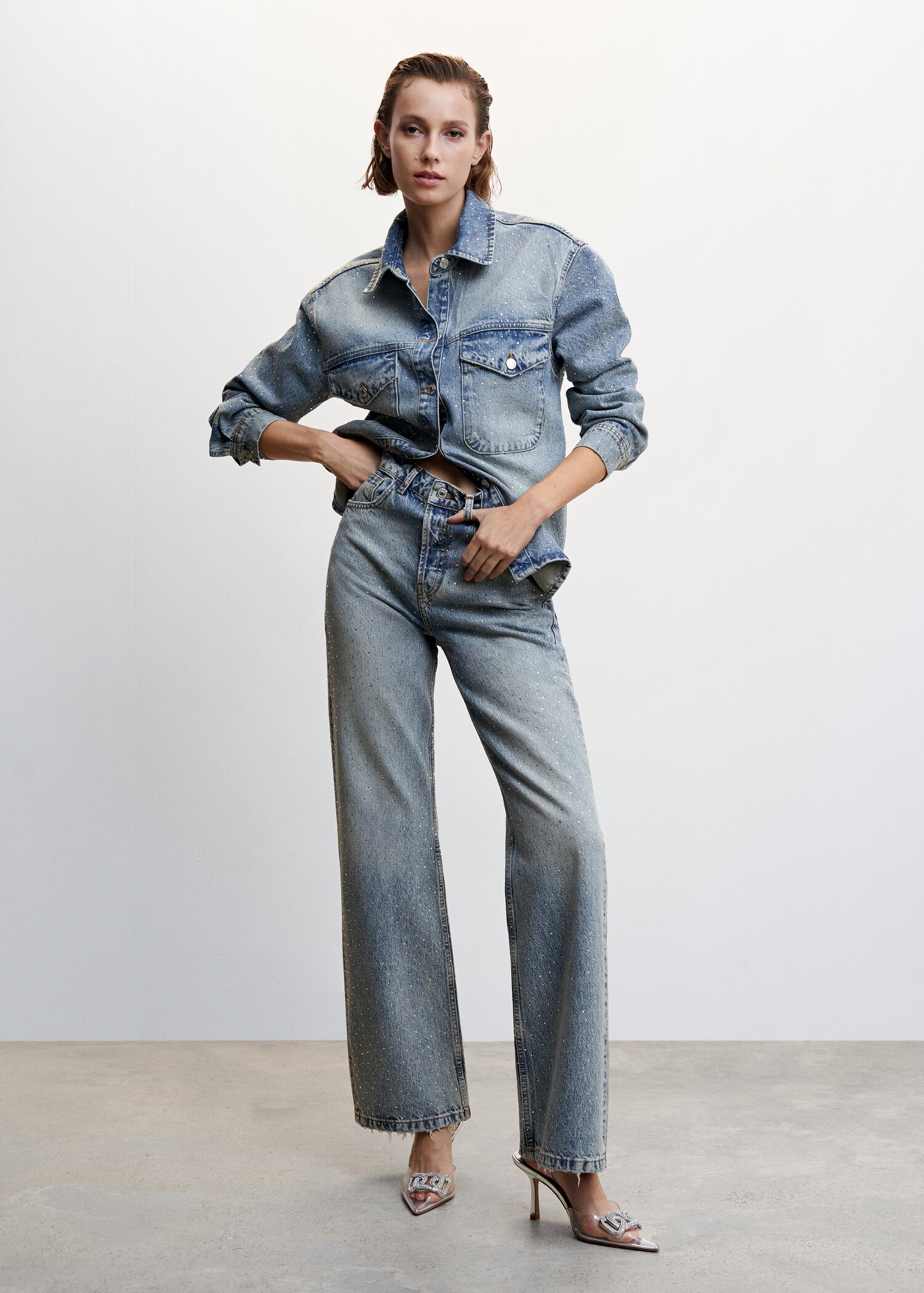 Wideleg rhinestone jeans  - General plane