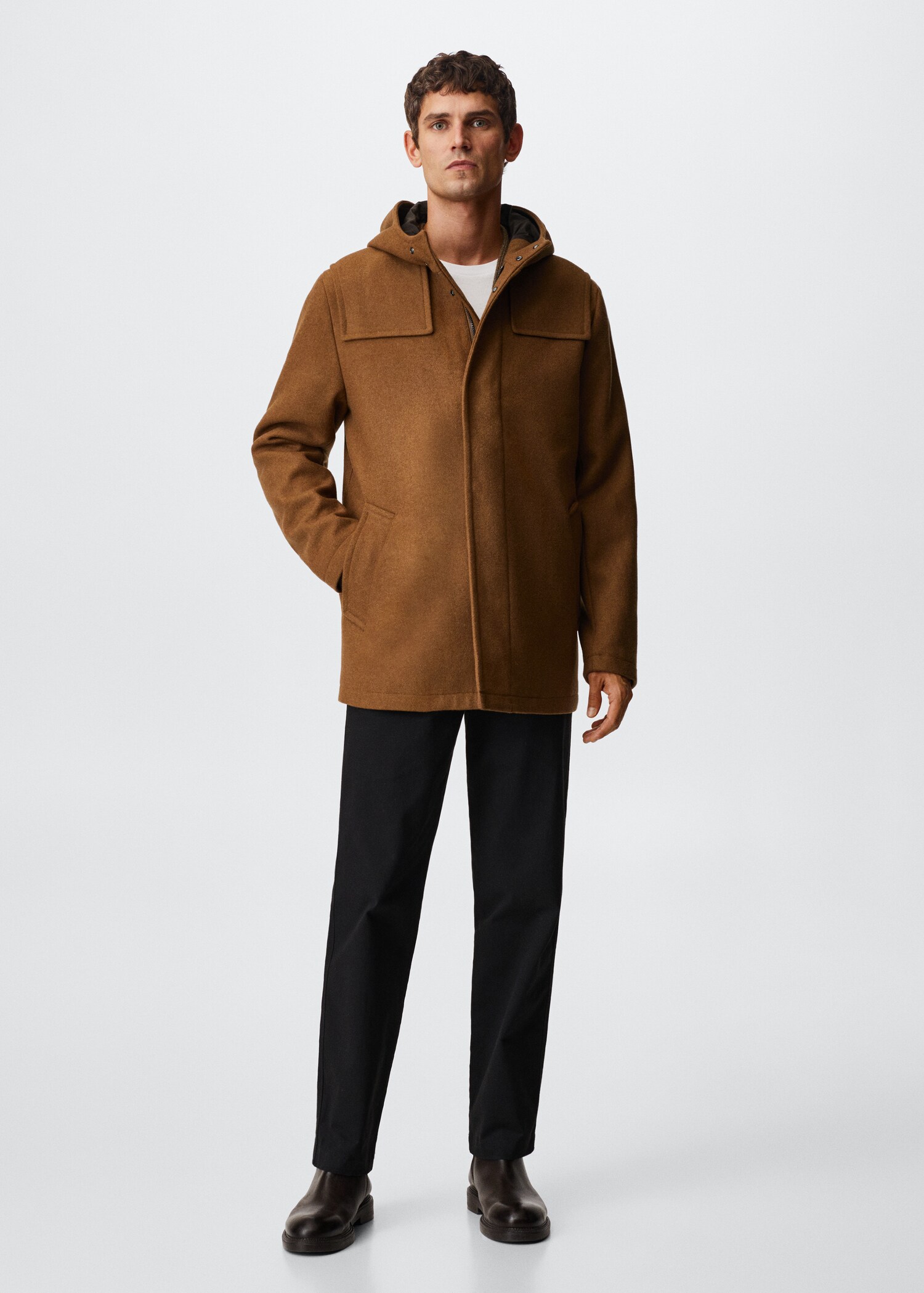 Manteau trois-quarts laine capuche - Plan général
