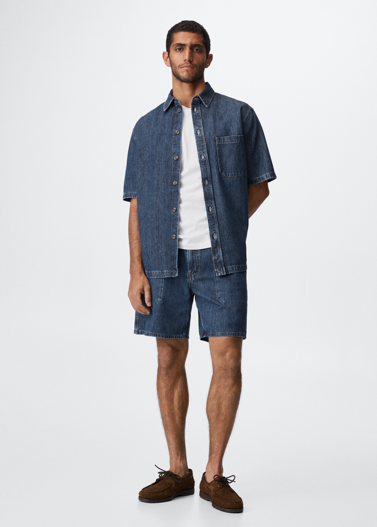 Drawstring denim Bermuda shorts - General plane