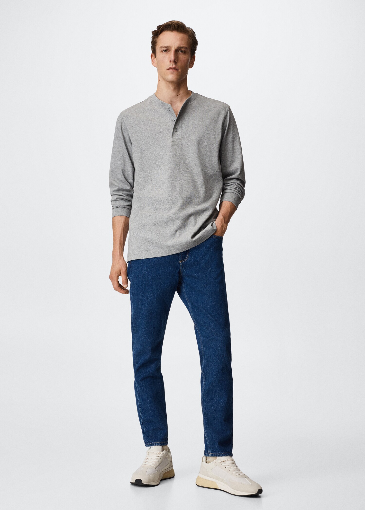 Henley collar long-sleeved t-shirt - General plane
