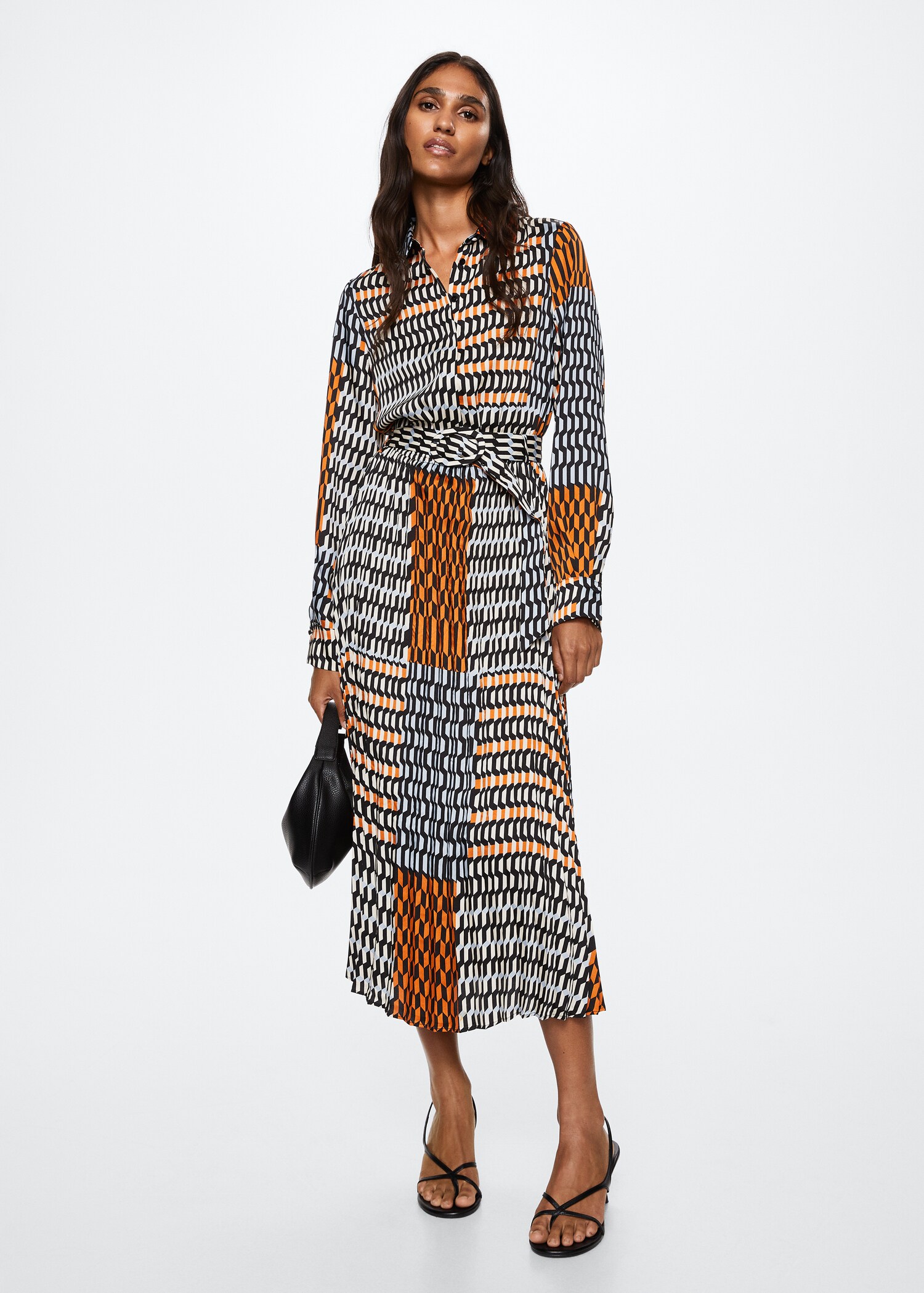 Vestido midi com estampado geométrico - Plano geral