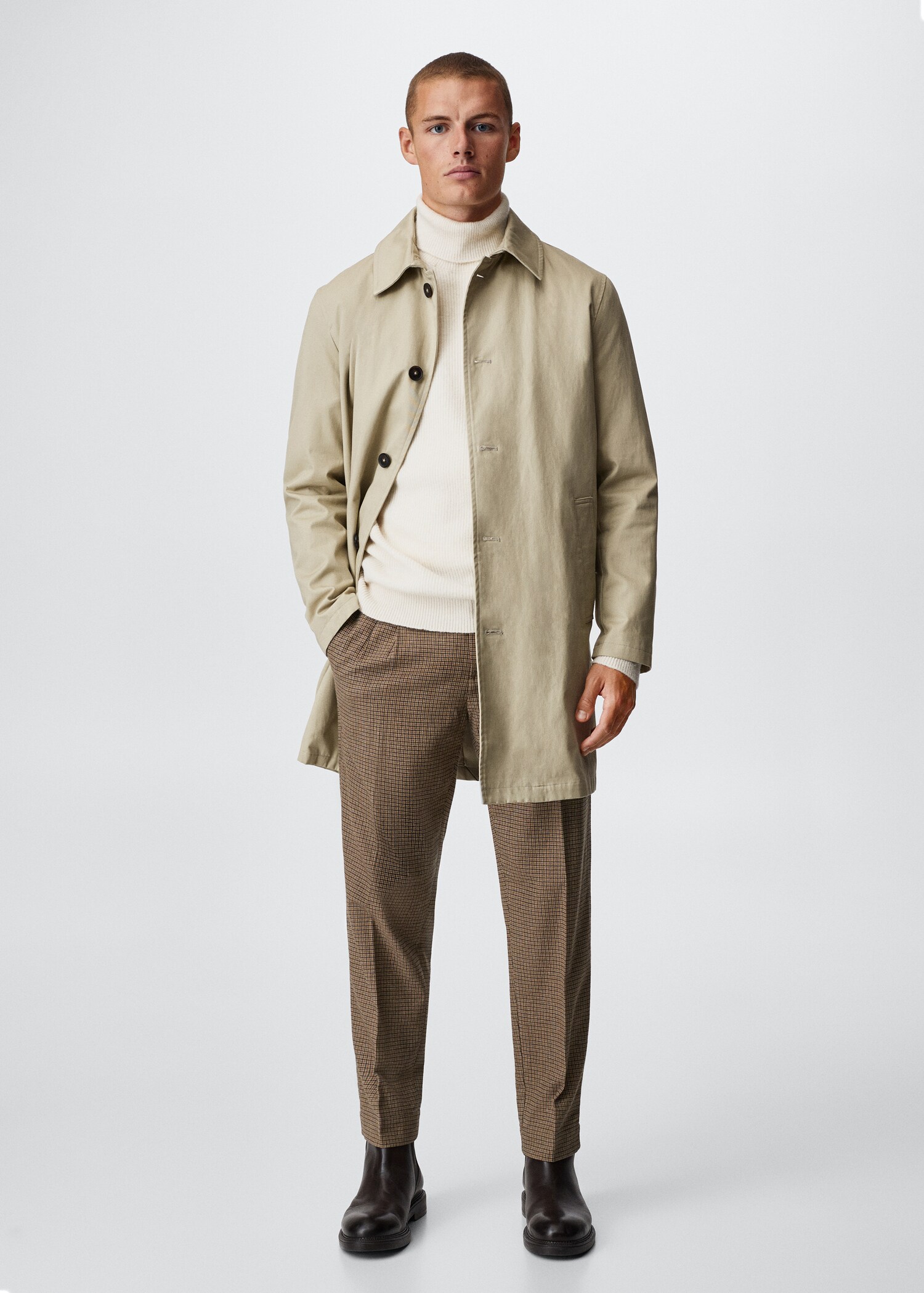 Regular fit structure cotton trousers - General plane