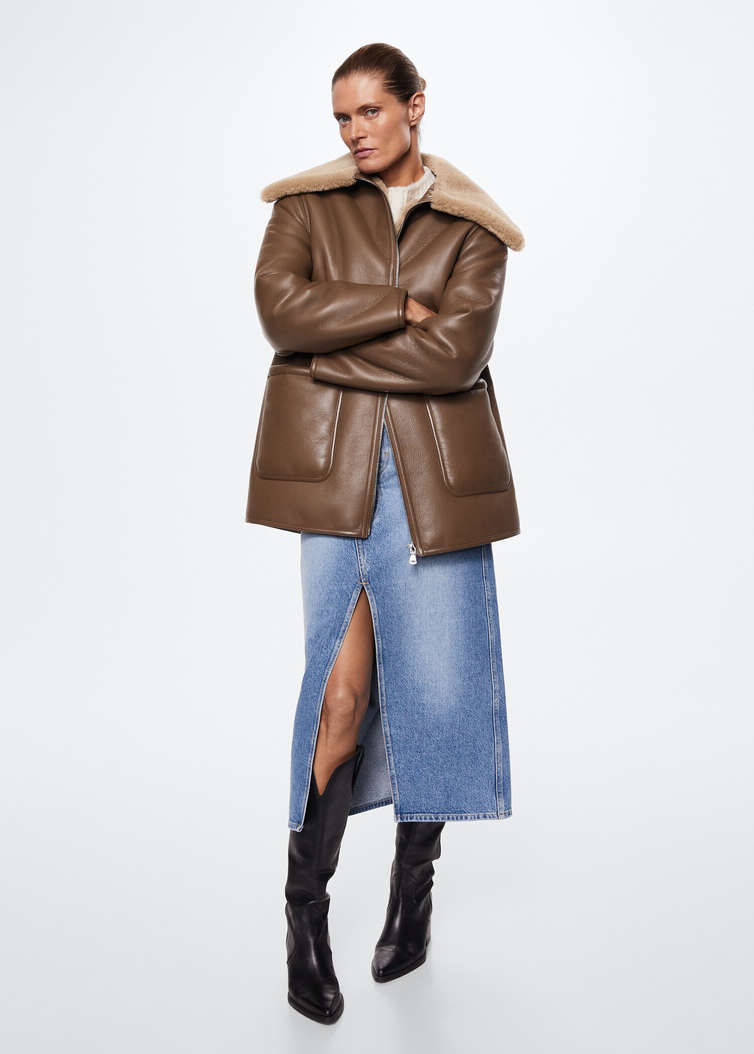 Faux shearling-lined coat - General plane