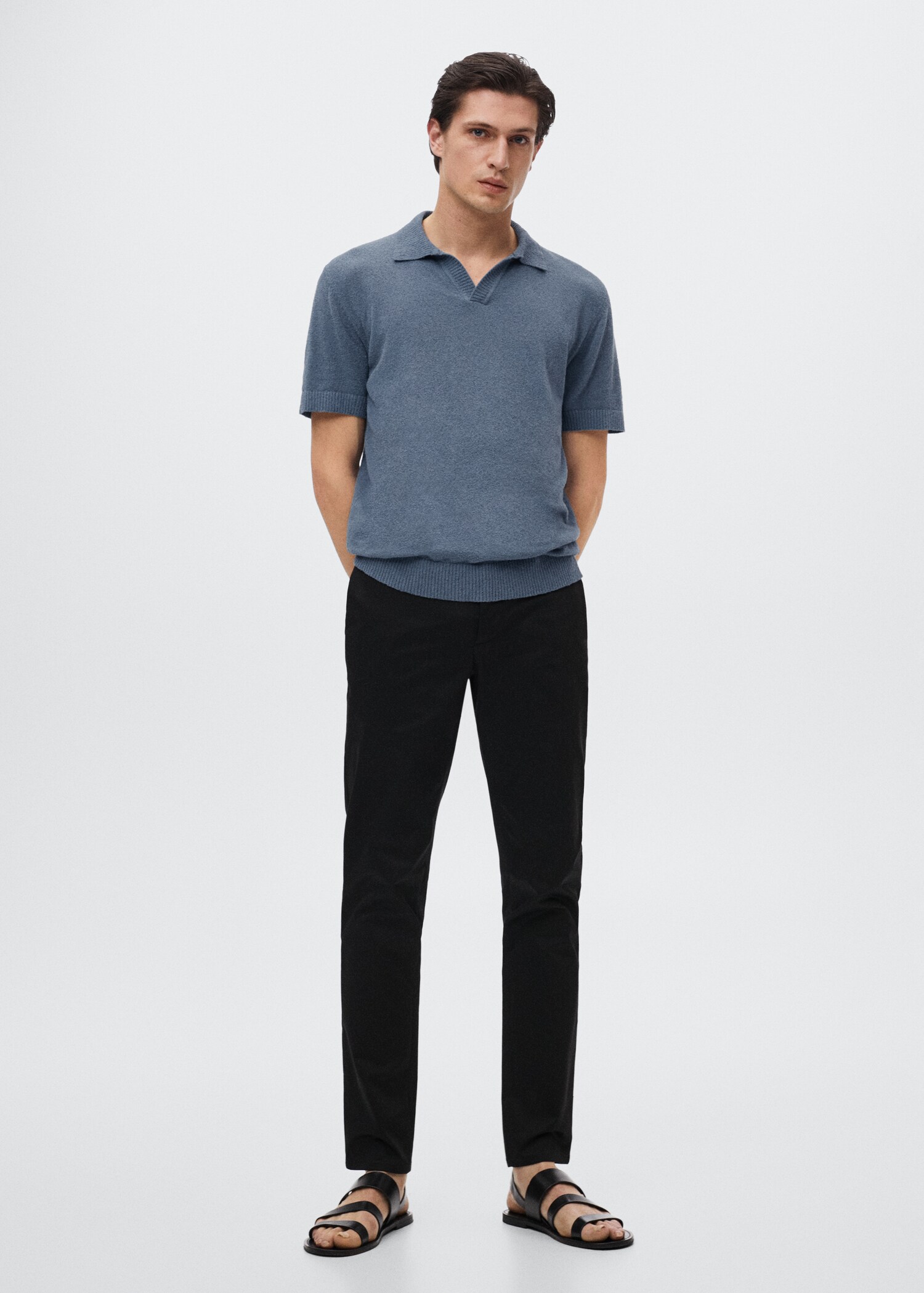 Textured knitted cotton polo shirt - General plane