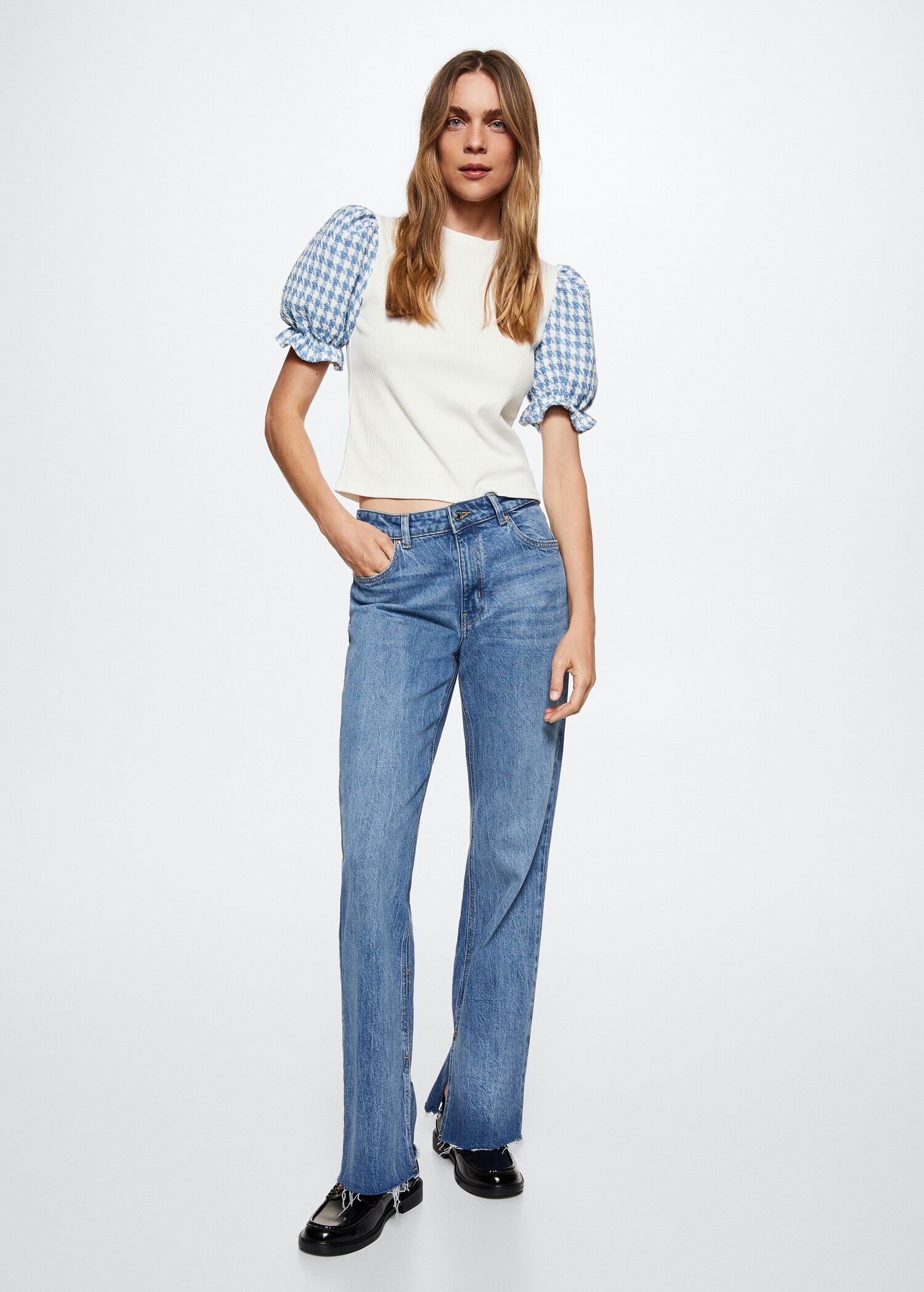 Puffed sleeves ribbed T-shirt - General plane