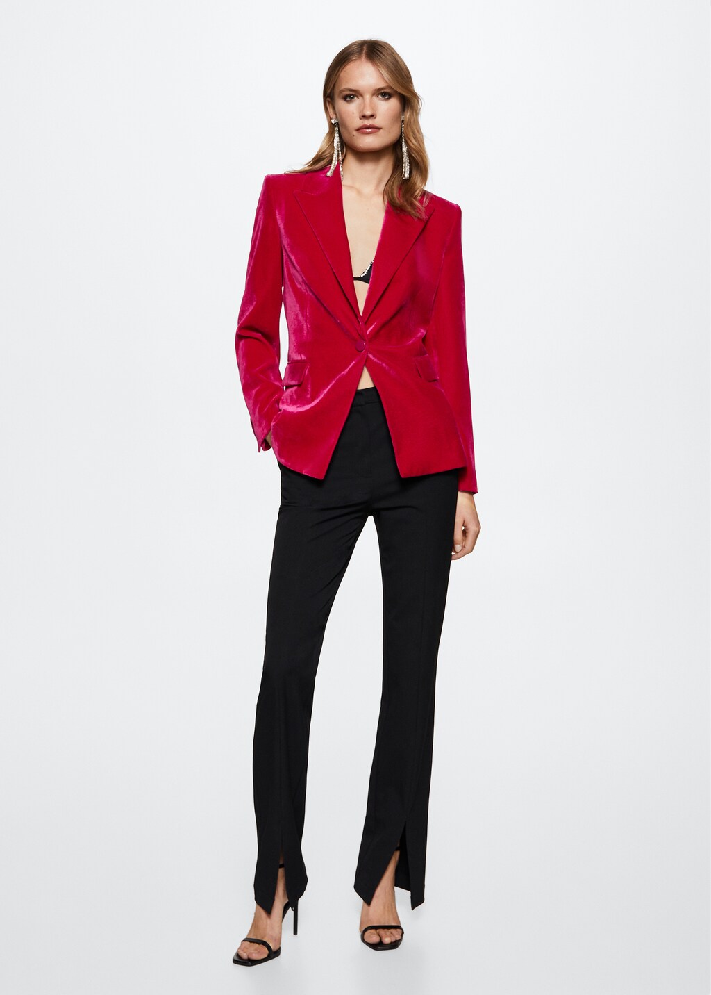 Red velvet blazer outfit deals