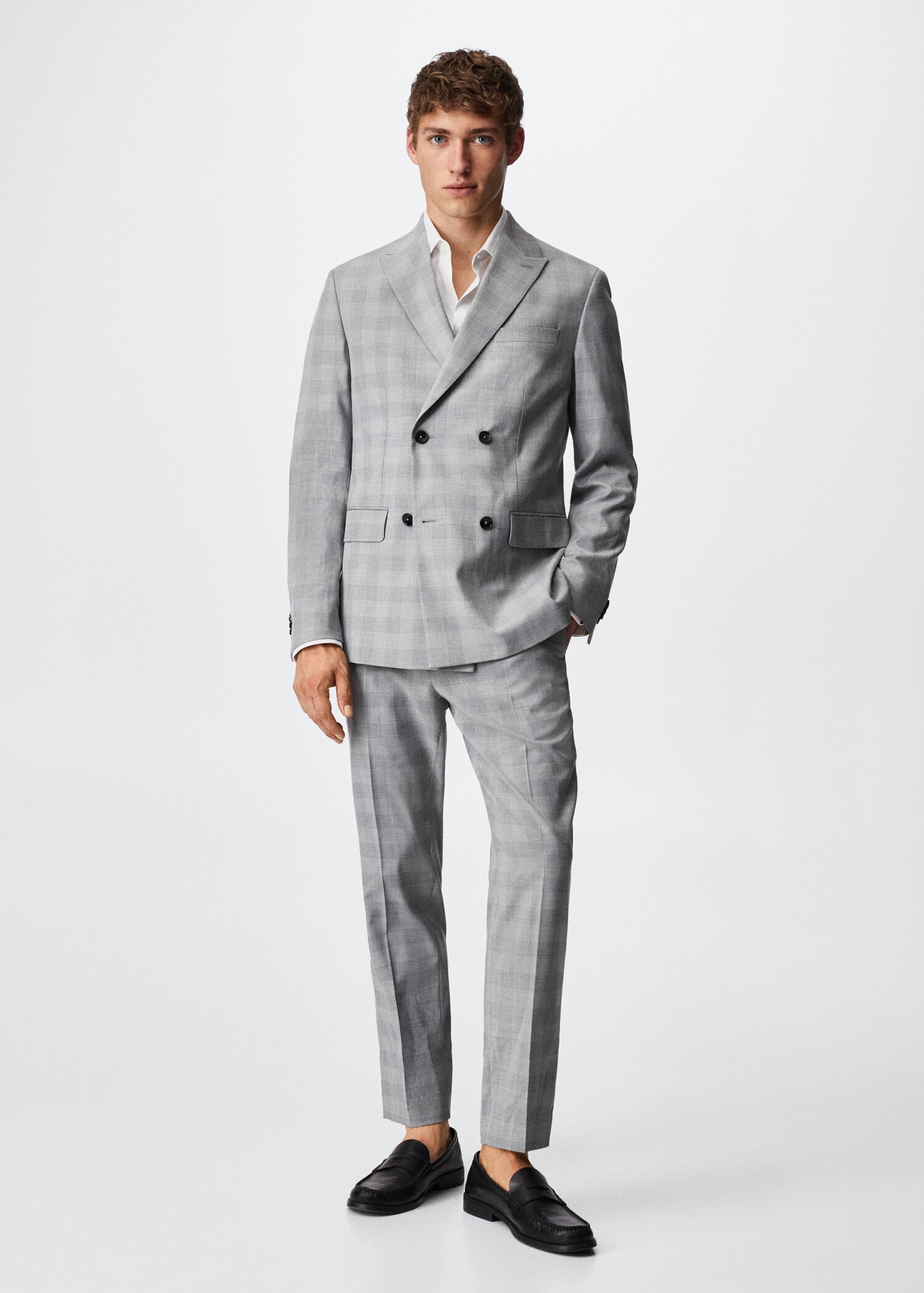 Veste costume slim fit croisée carreaux - Plan général