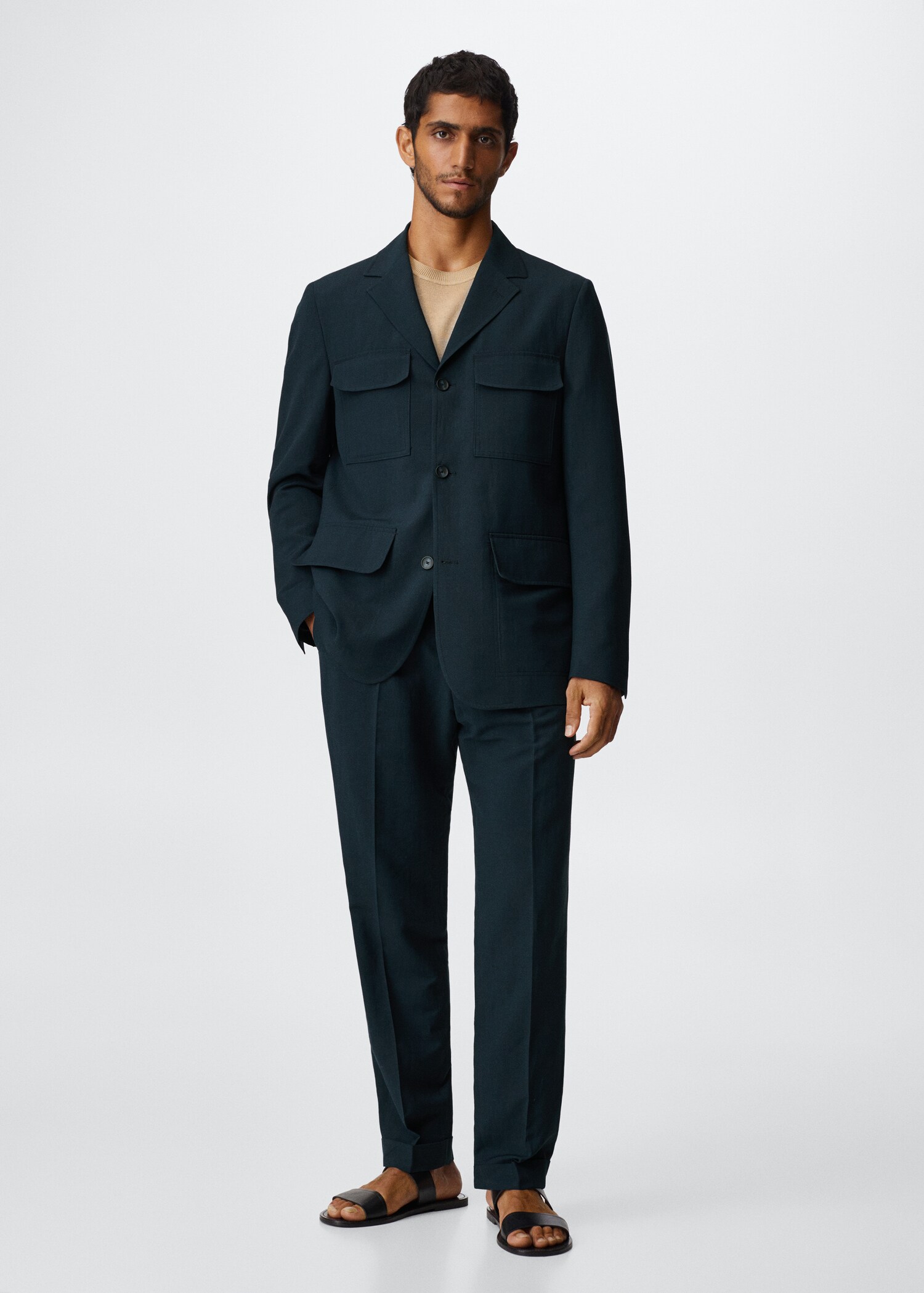 Linen suit jacket with pockets - General plane