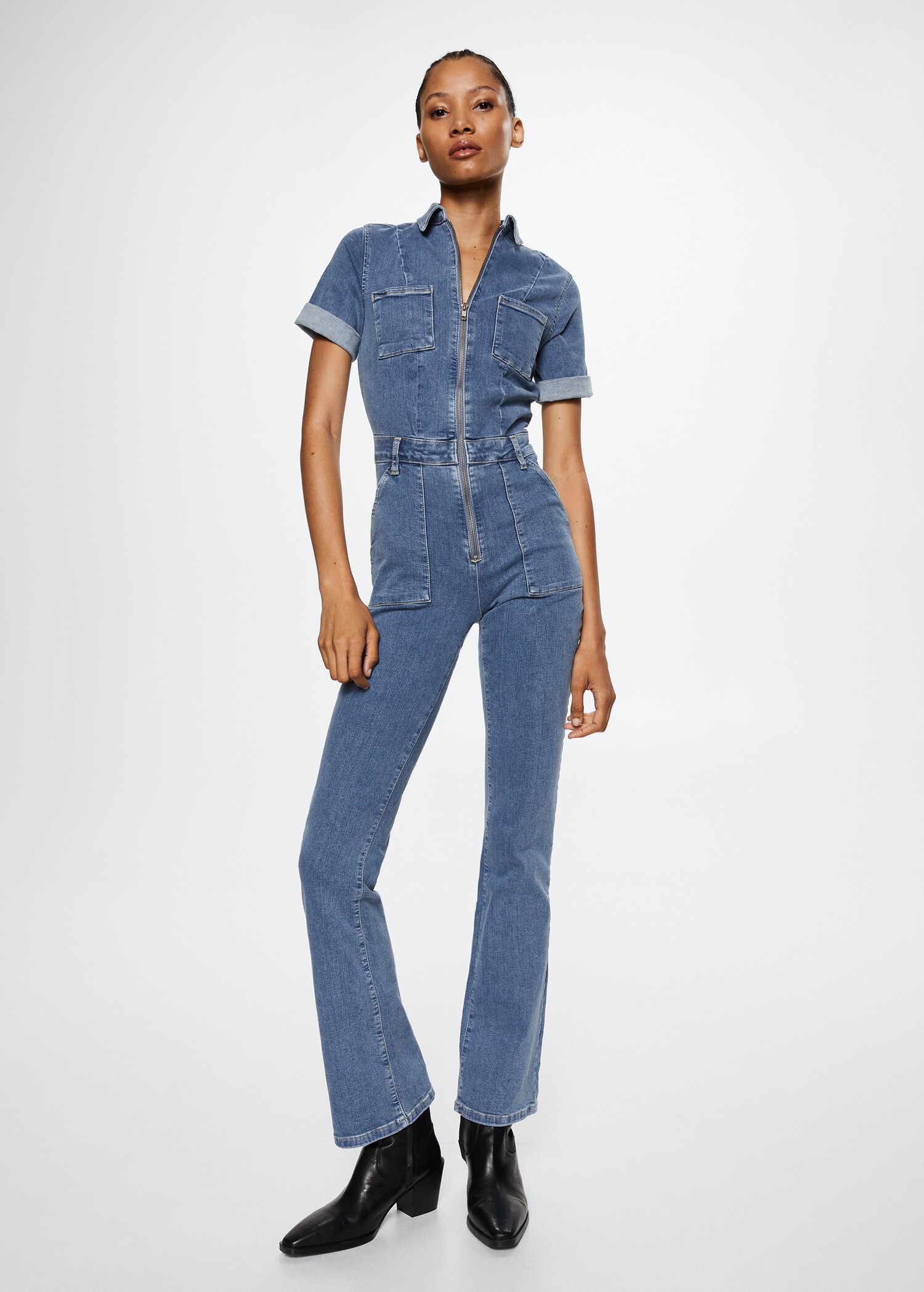 Denim jumpsuit with zipper - General plane