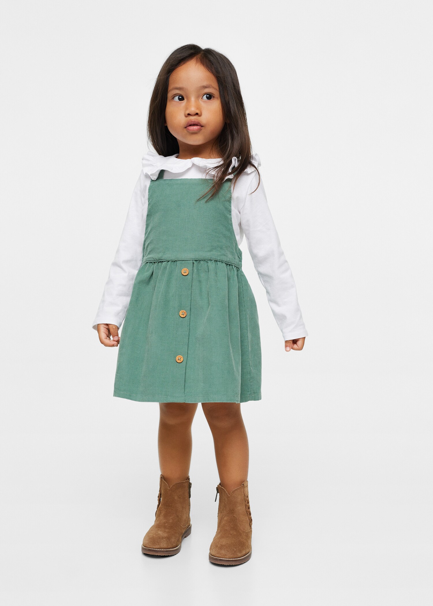 Buttoned micro-corduroy pinafore dress - General plane