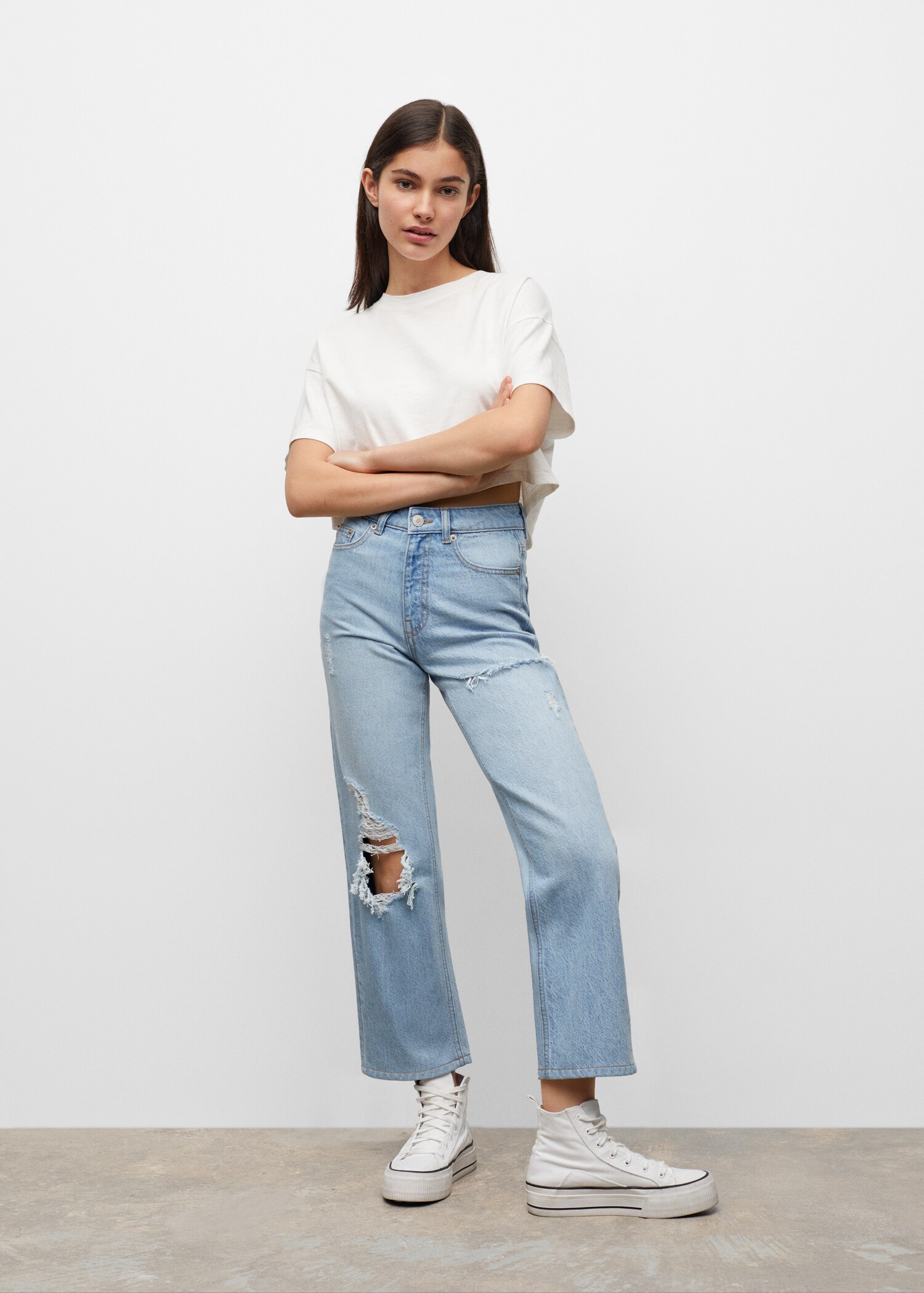 Straight-fit decorative rips jeans - General plane