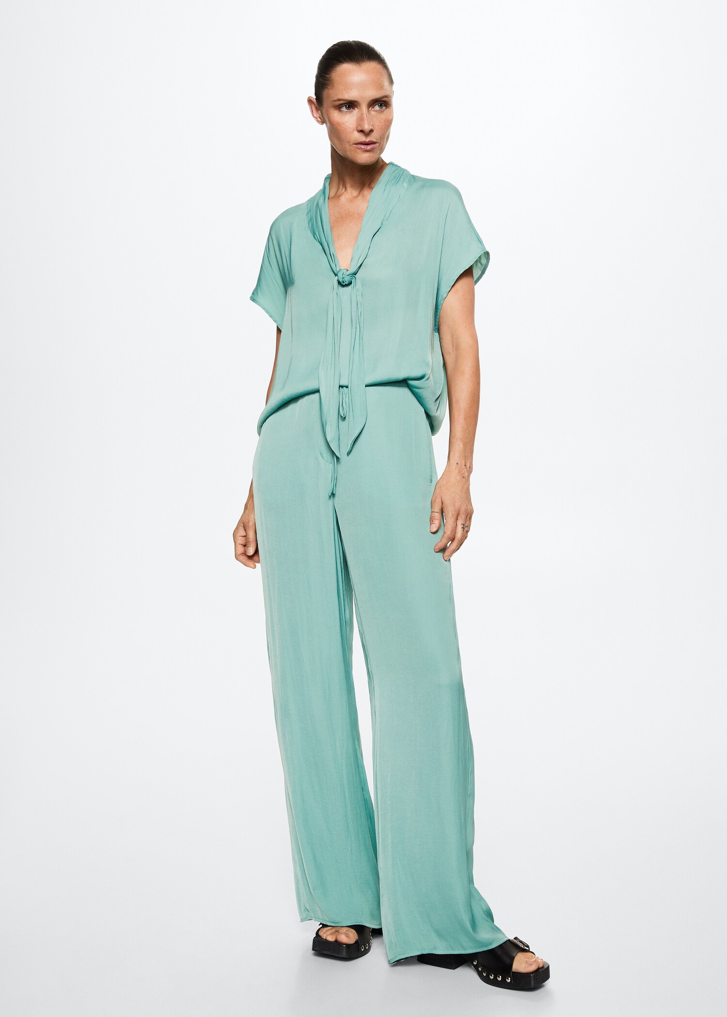 Satin-finish elastic waist trousers - General plane