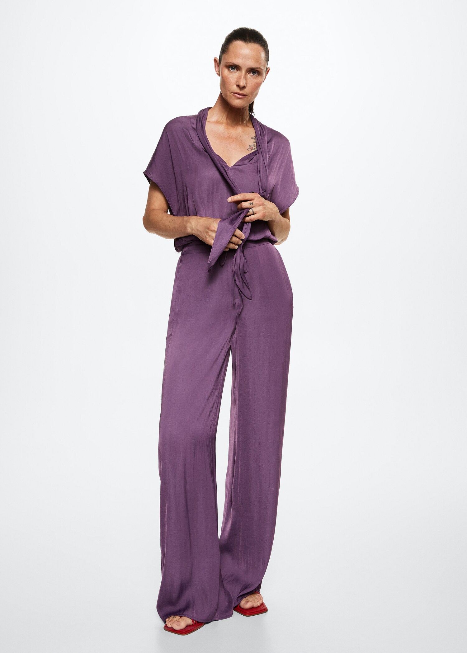 Satin-finish elastic waist trousers - General plane