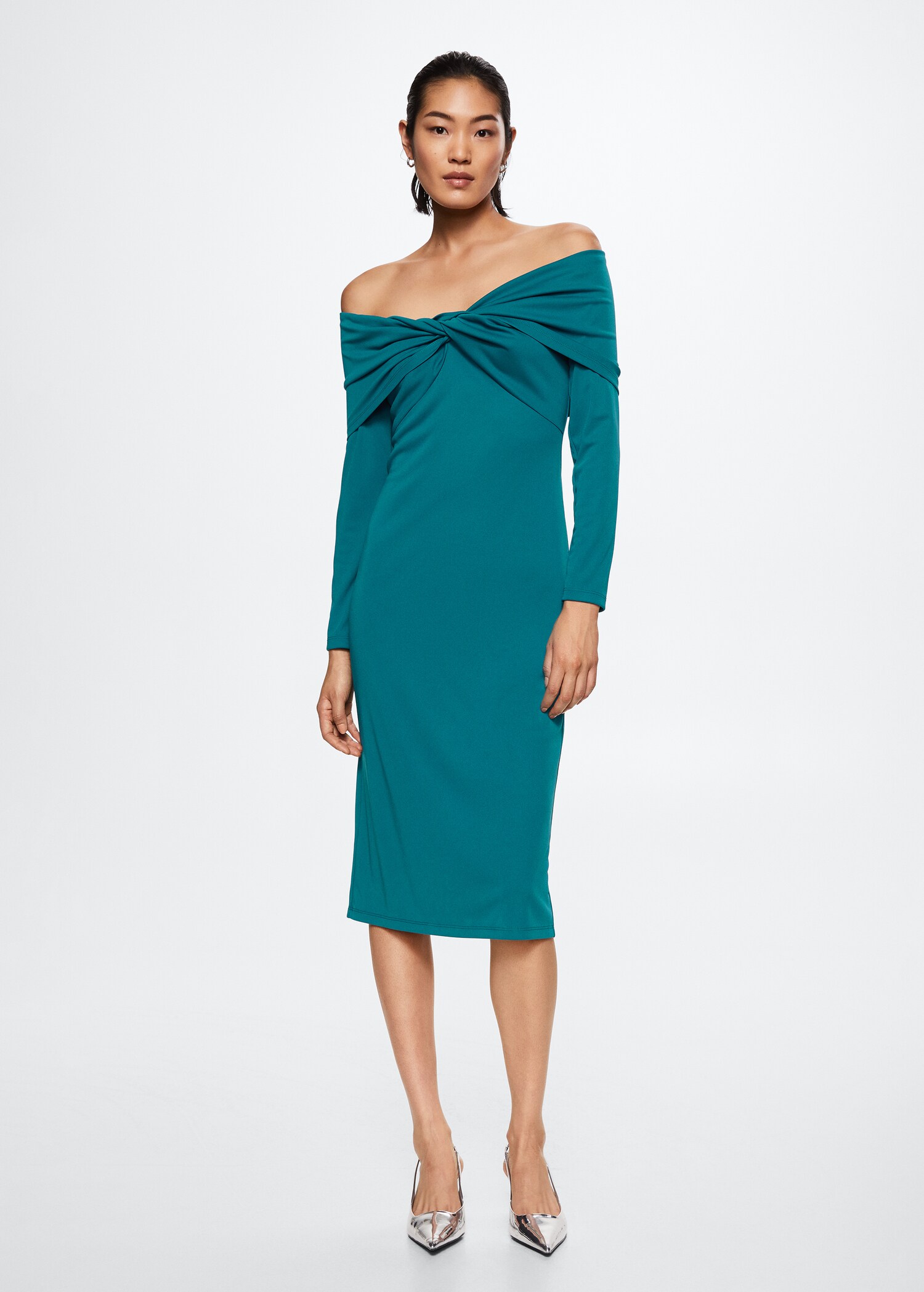 Kleid mit Bateau-Ausschnitt und Knoten - Allgemeine Ansicht