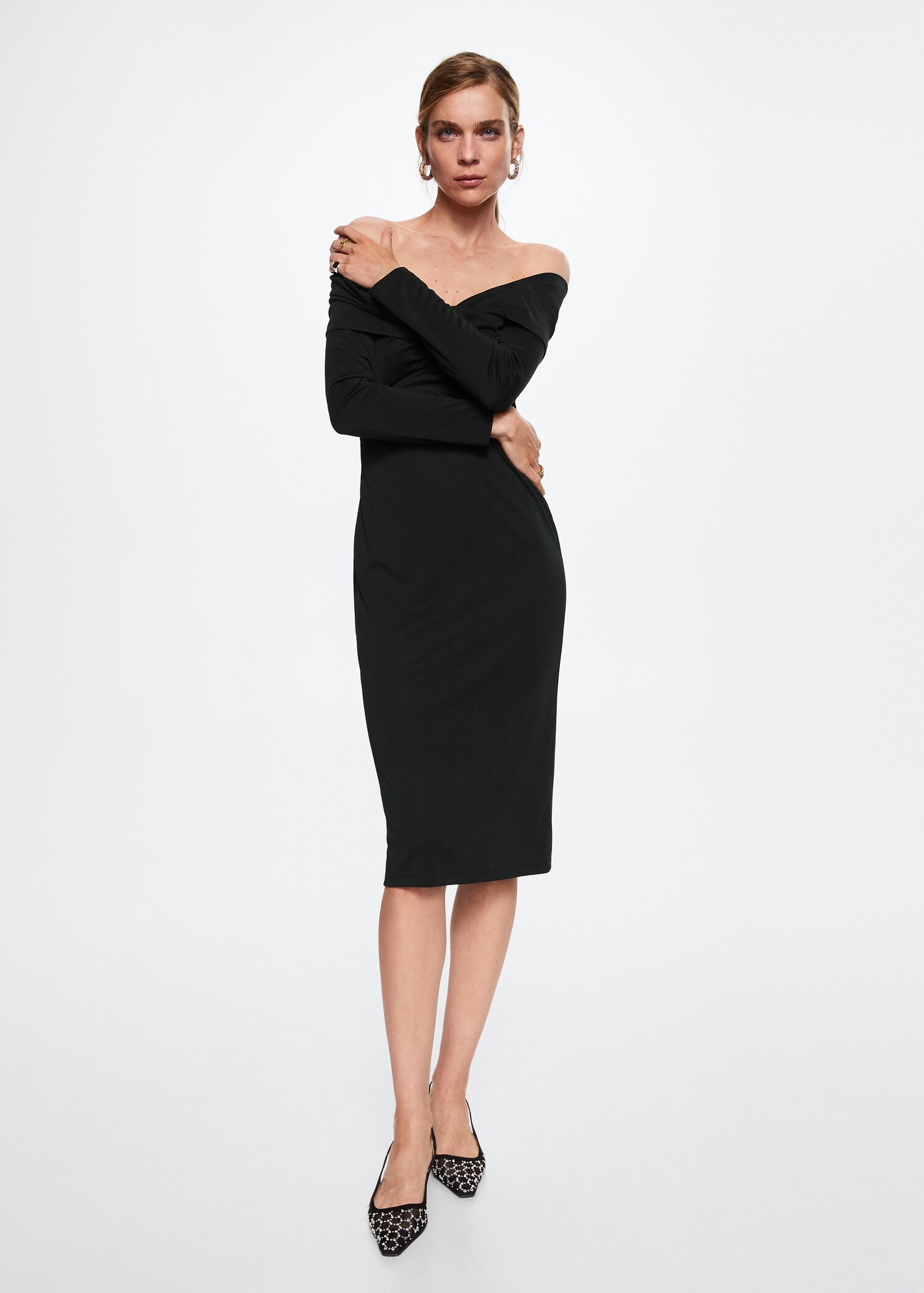 Kleid mit Bateau-Ausschnitt und Knoten - Allgemeine Ansicht