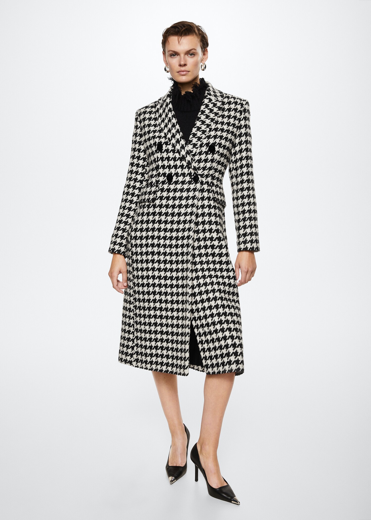Houndstooth wool-blend coat - General plane